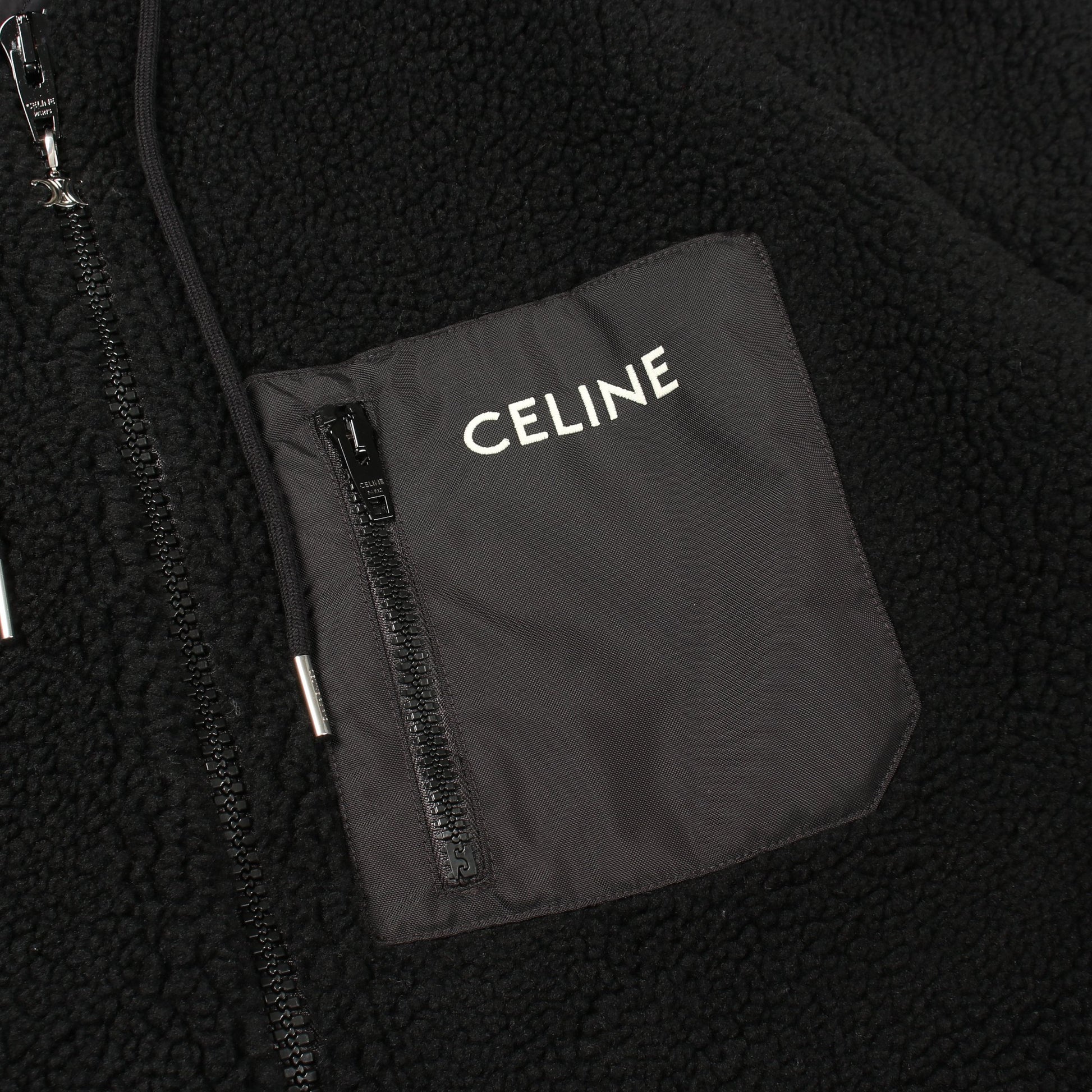 フード付き ボア ジャケット ブラック セリーヌ アウター CELINE