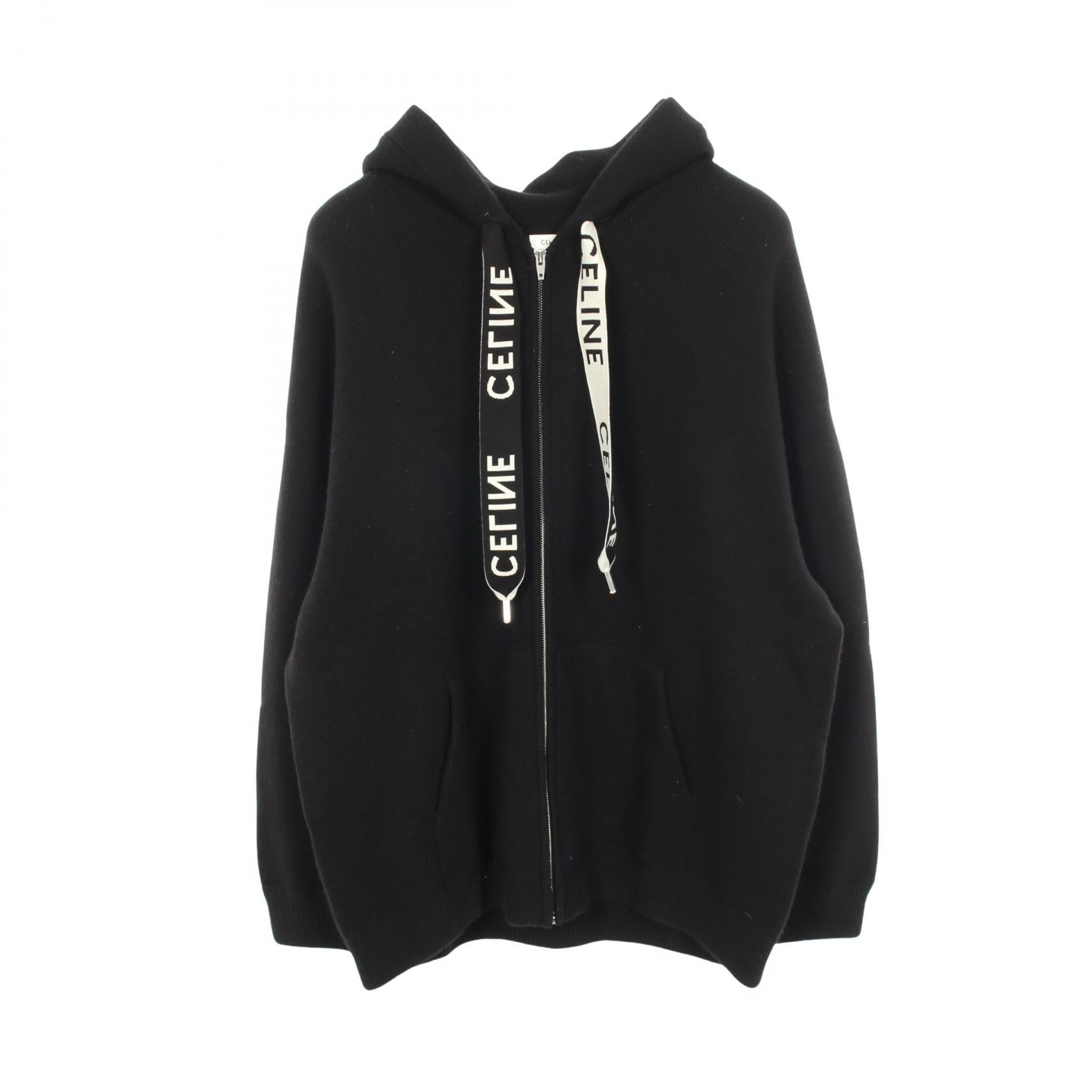 ロゴ ニット ジップアップパーカー ウール カシミヤ ブラック セリーヌ トップス CELINE