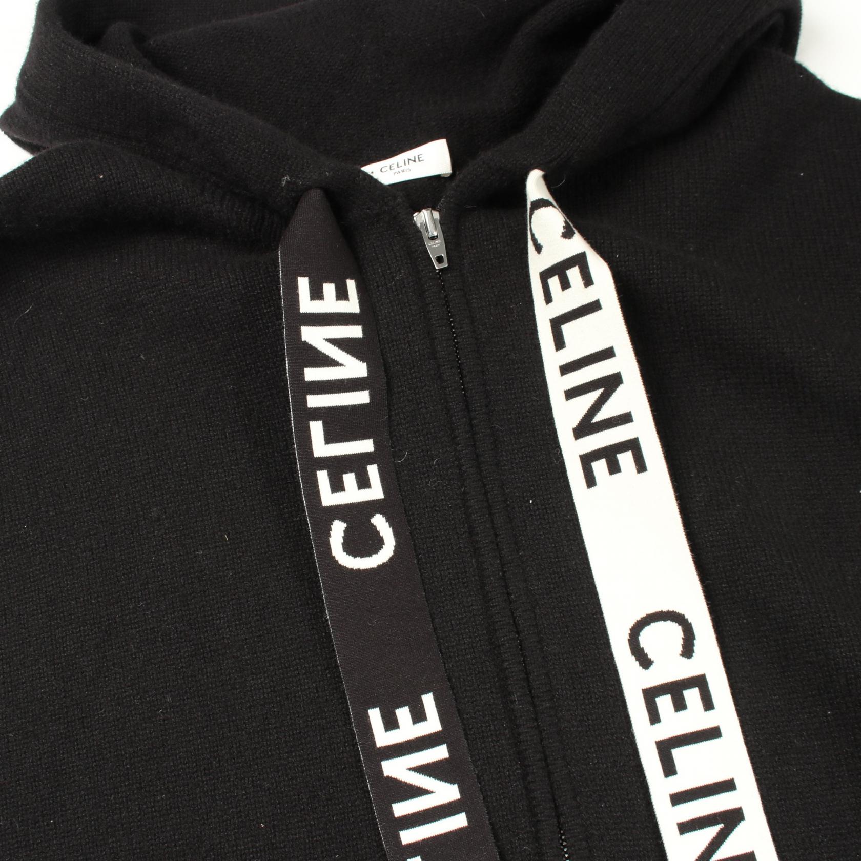 ロゴ ニット ジップアップパーカー ウール カシミヤ ブラック セリーヌ トップス CELINE