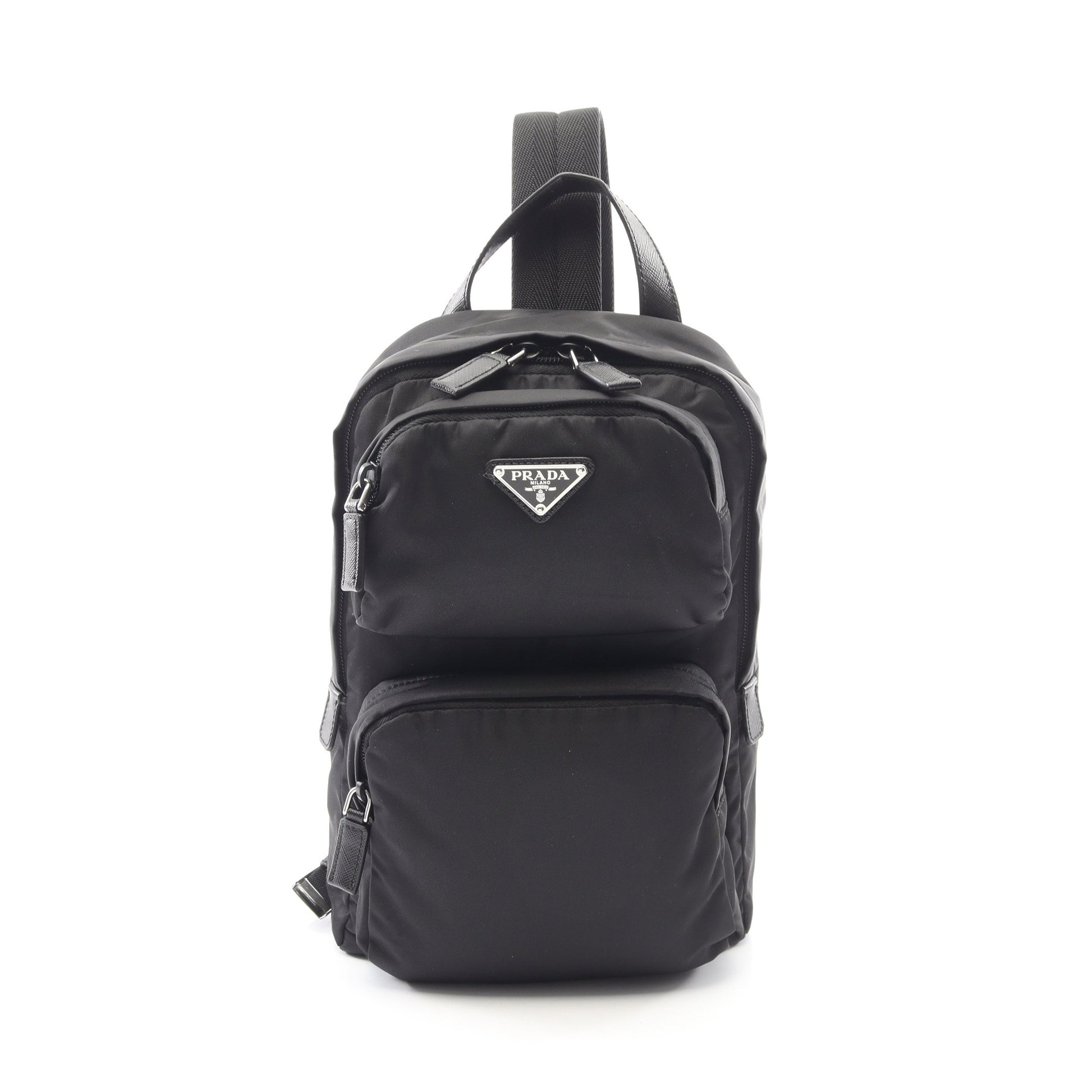 Re-Nylon ボディバッグ ナイロン サフィアーノレザー ブラック プラダ バッグ PRADA
