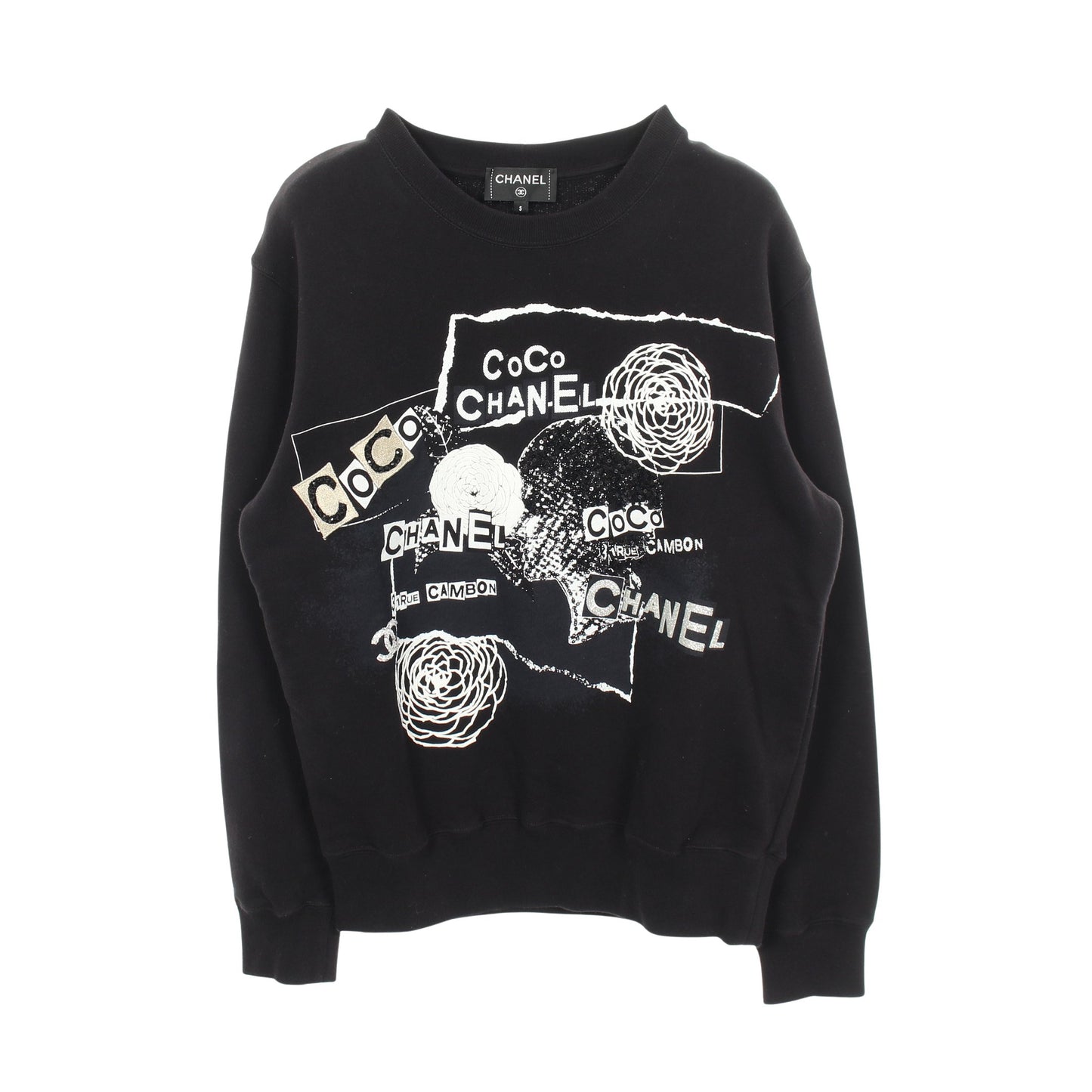 グラフィティロゴ カメリア スパンコール スウェットシャツ コットン ブラック ホワイト シャネル トップス CHANEL