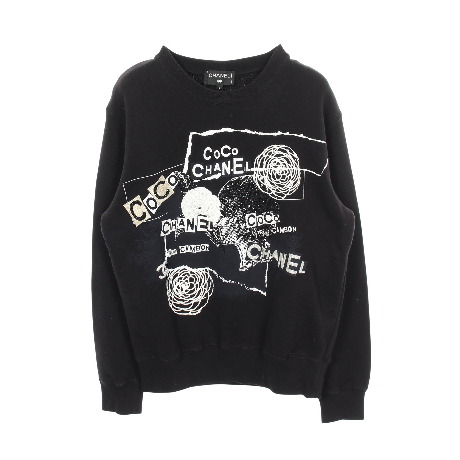 グラフィティロゴ カメリア スパンコール スウェットシャツ コットン ブラック ホワイト シャネル トップス CHANEL