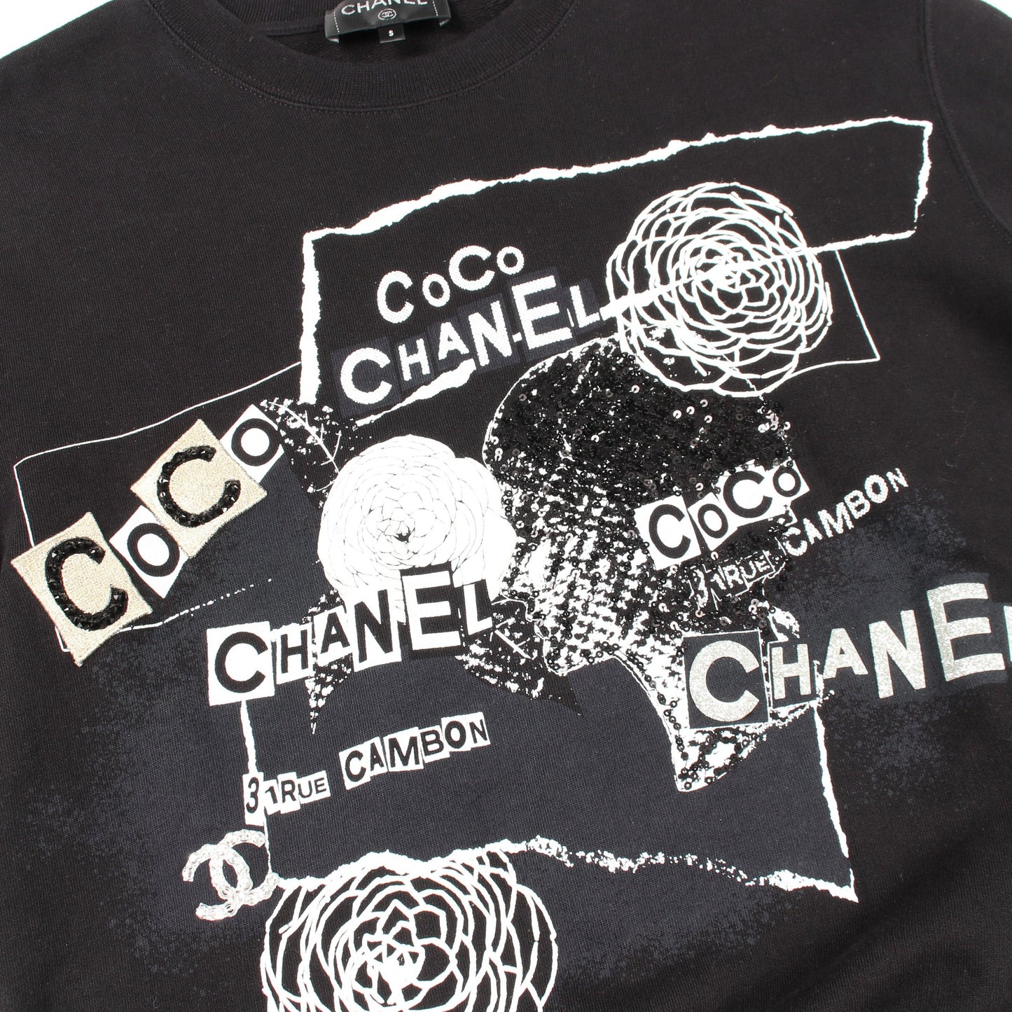 グラフィティロゴ カメリア スパンコール スウェットシャツ コットン ブラック ホワイト シャネル トップス CHANEL