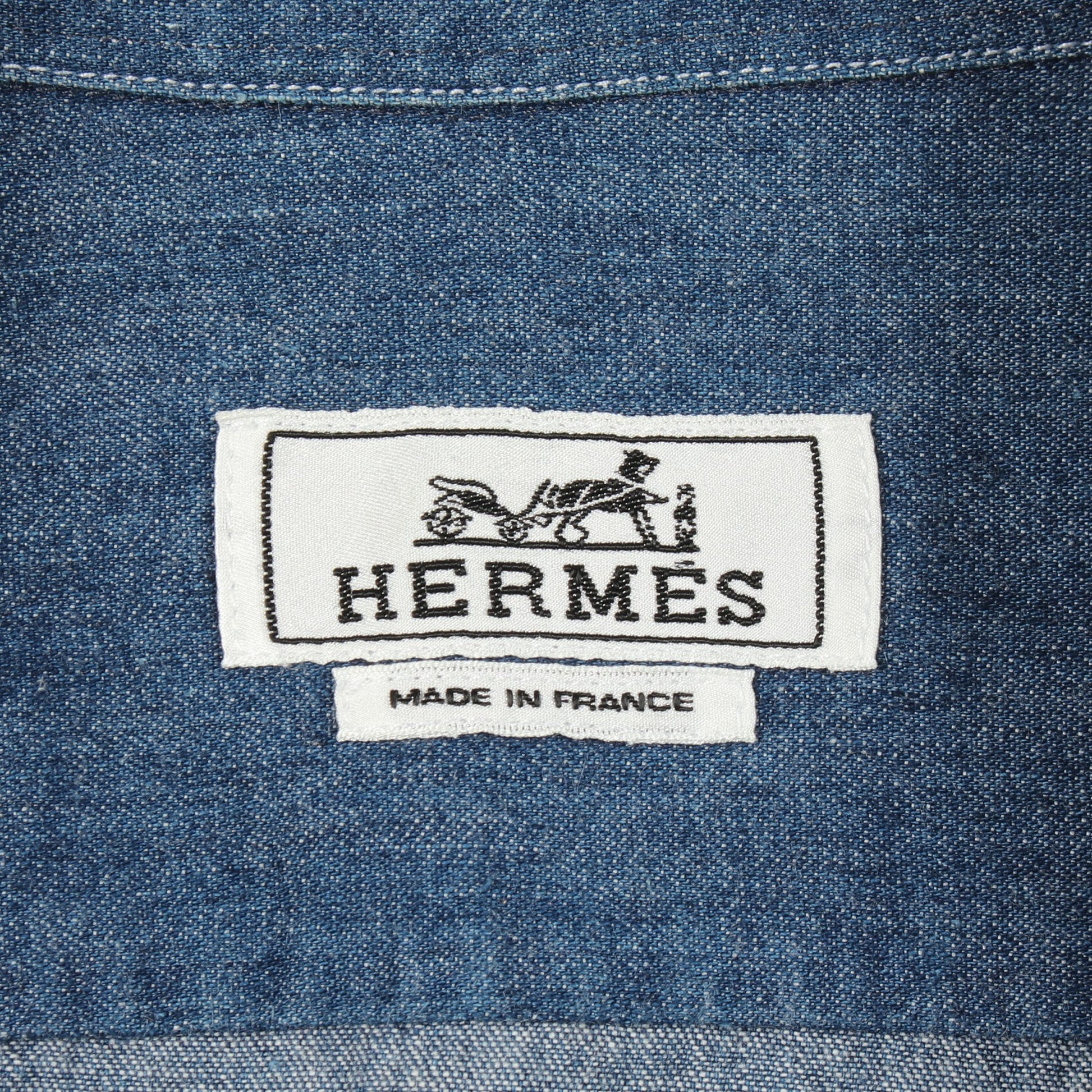 半袖シャンブレーシャツ デニムシャツ コットン ブルー エルメス トップス HERMES