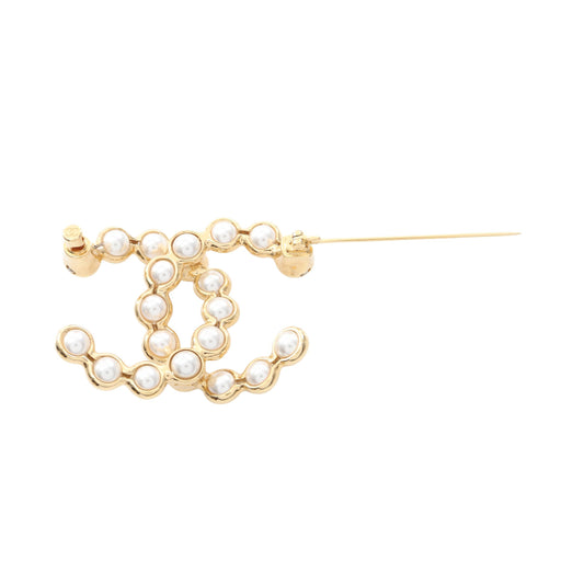 ココマーク ブローチ GP フェイクパール ゴールド オフホワイト I24S シャネル