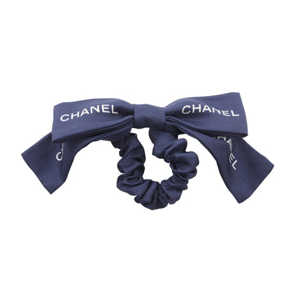 ロゴ リボンシュシュ ヘアアクセサリー シルク ネイビー シャネル アクセサリー CHANEL