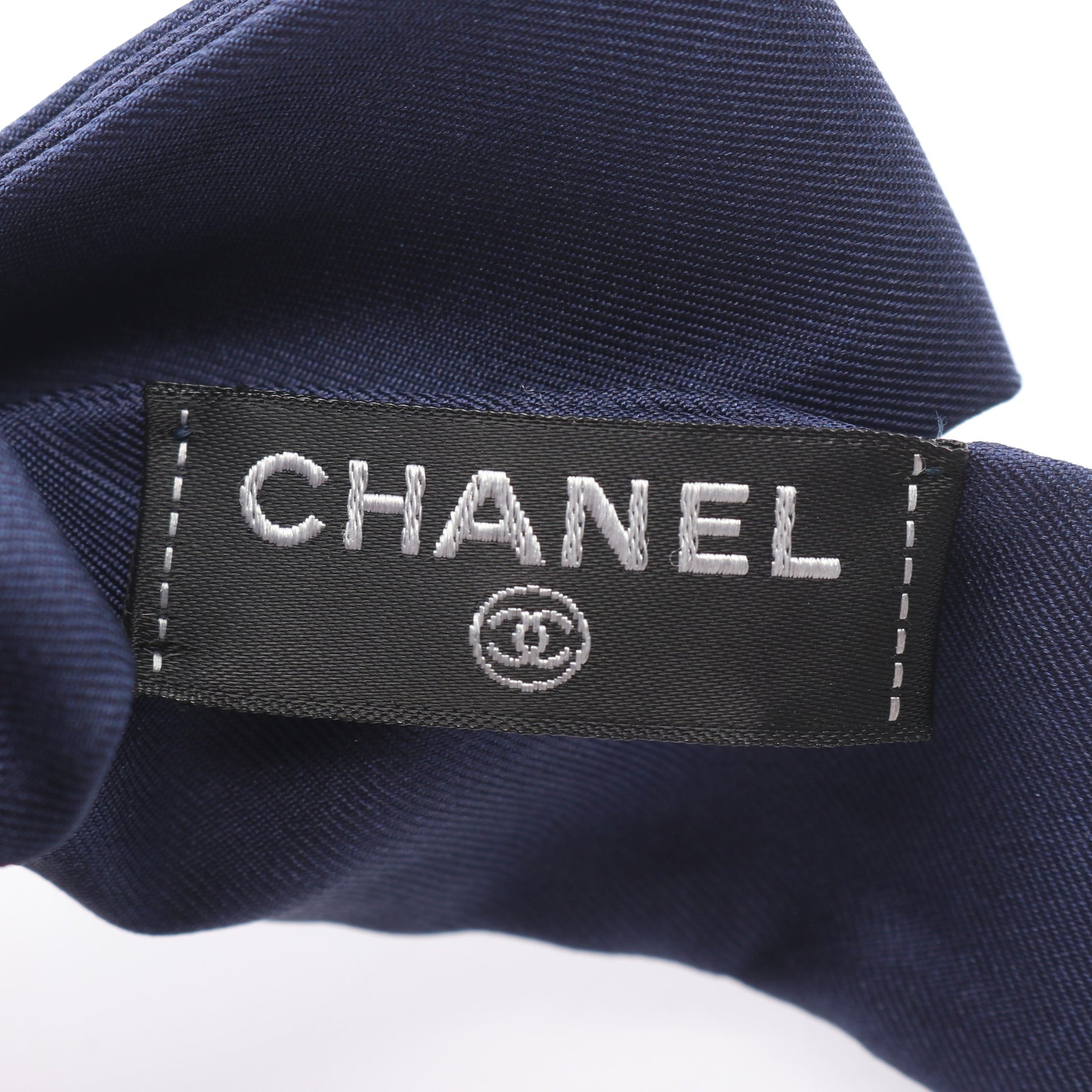 ロゴ リボンシュシュ ヘアアクセサリー シルク ネイビー シャネル アクセサリー CHANEL