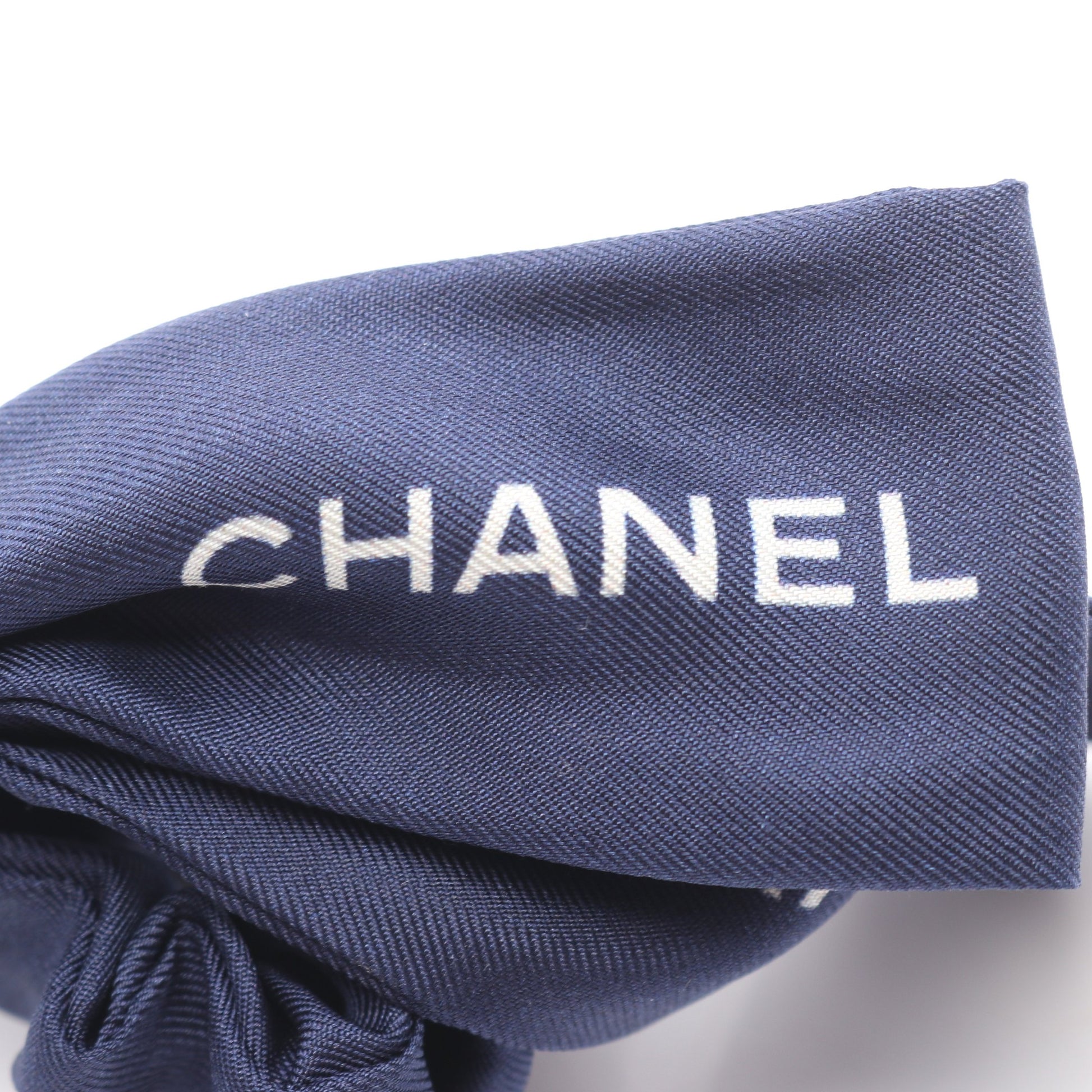 ロゴ リボンシュシュ ヘアアクセサリー シルク ネイビー シャネル アクセサリー CHANEL