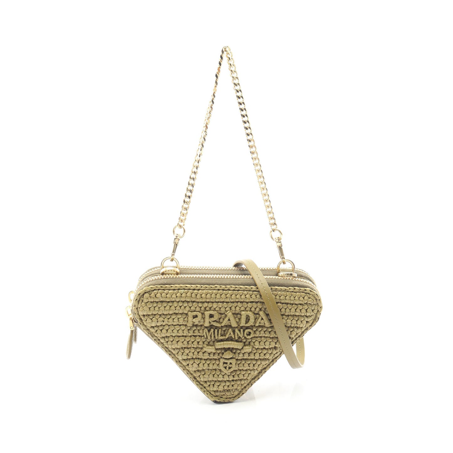 MINI CONTENITORI 2WAY チェーンハンドバッグ ラフィア レザー カーキグリーン プラダ バッグ PRADA