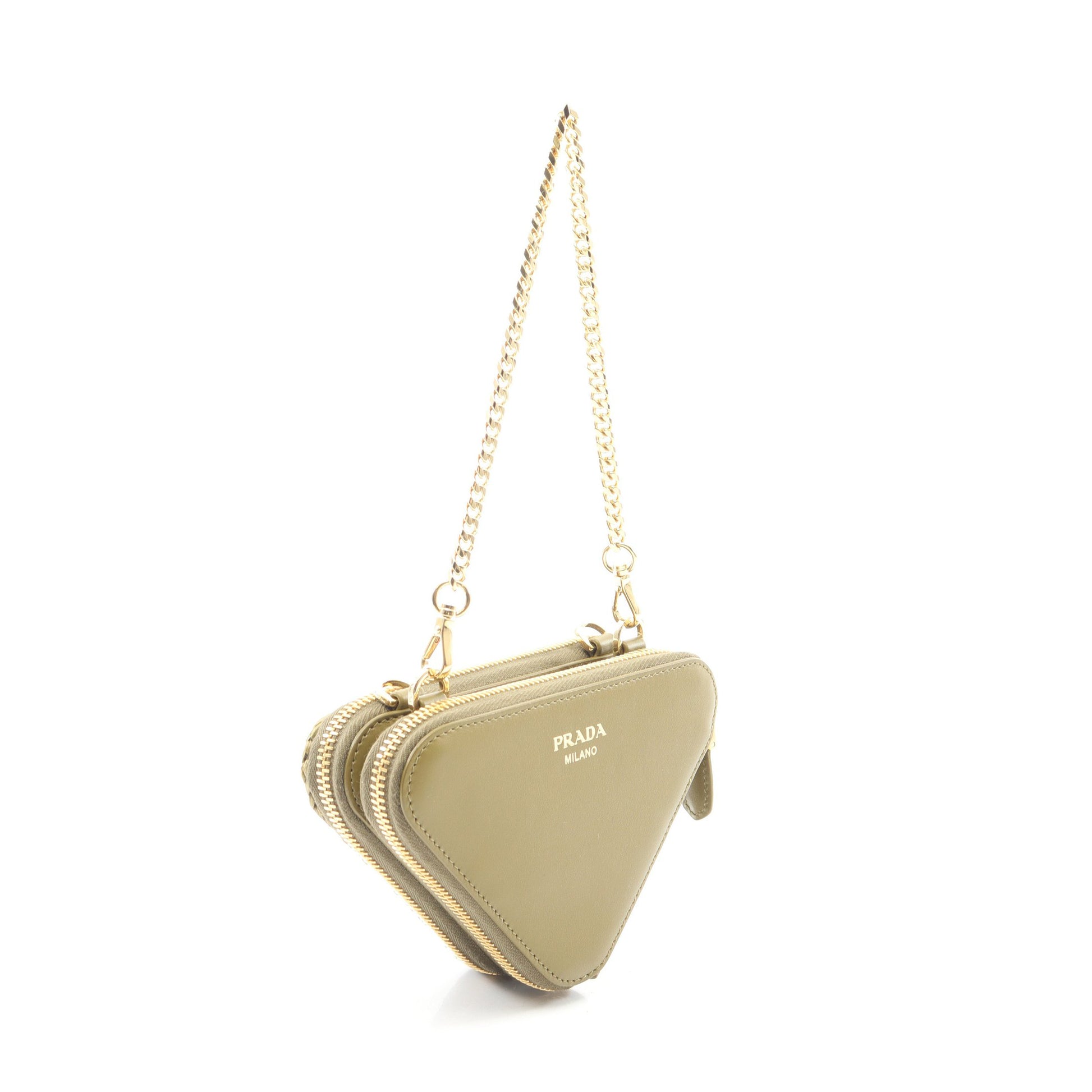 MINI CONTENITORI 2WAY チェーンハンドバッグ ラフィア レザー カーキグリーン プラダ バッグ PRADA