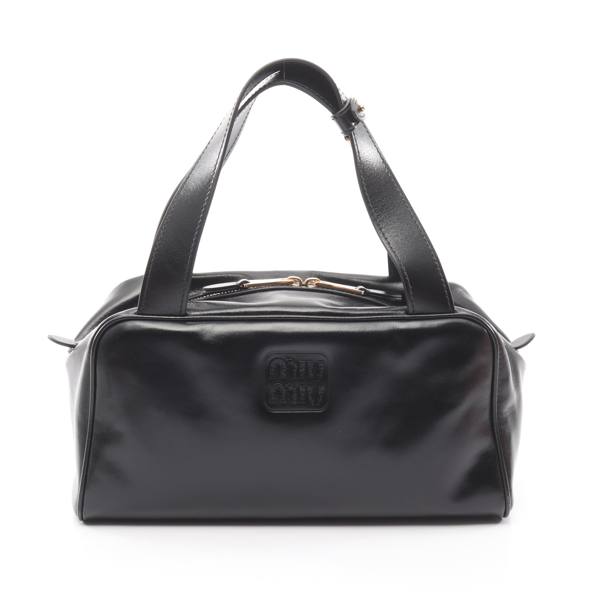 SOFTY SHINE ハンドバッグ レザー ブラック ミュウミュウ バッグ miu miu