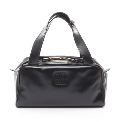 SOFTY SHINE ハンドバッグ レザー ブラック ミュウミュウ バッグ miu miu