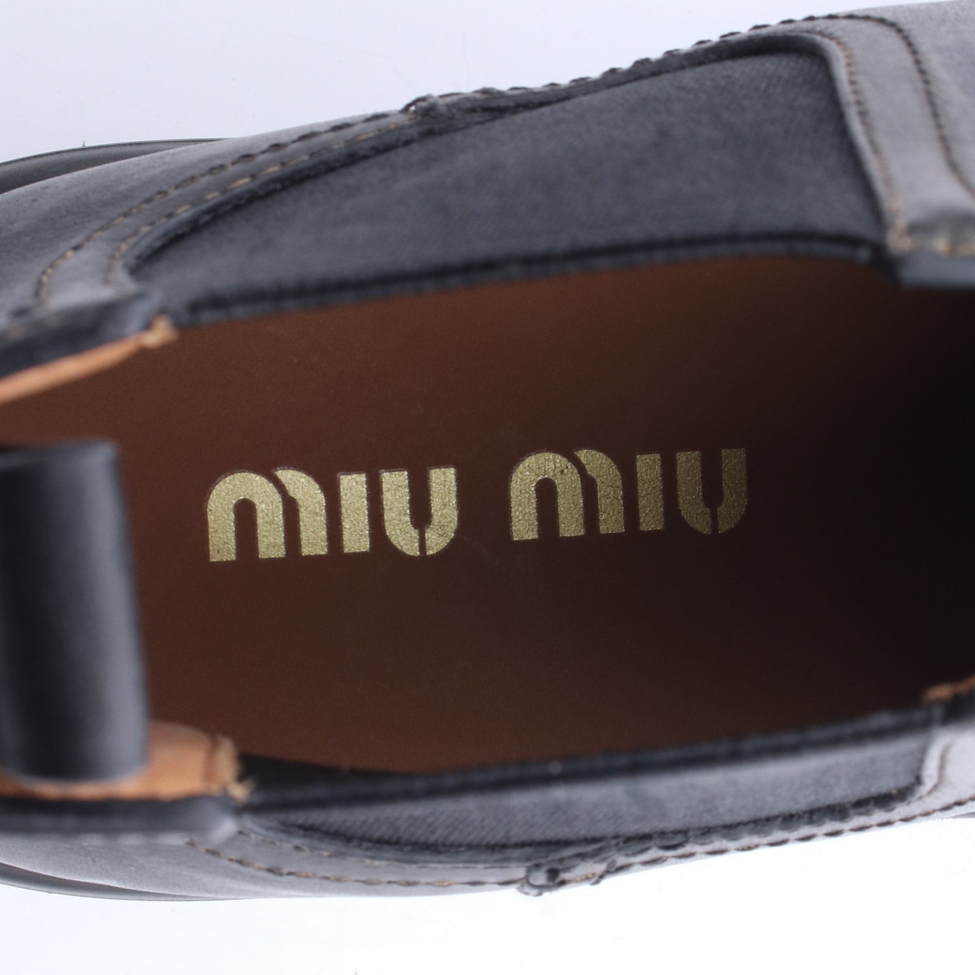 ショートブーツ ダメージ加工 サイドゴアブーツ レザー ブラック ミュウミュウ シューズ miu miu