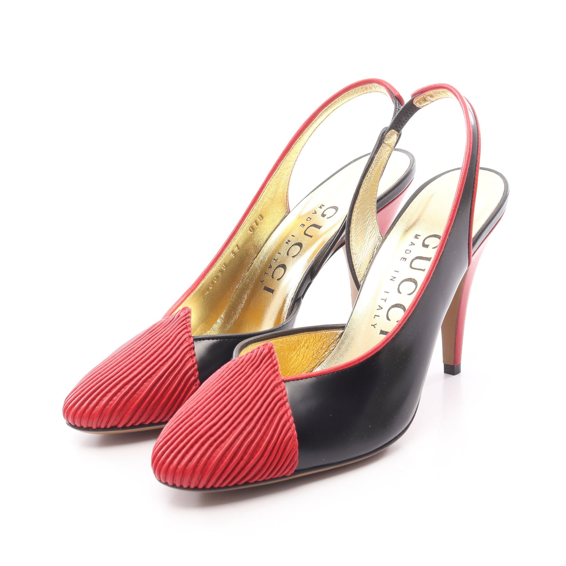 スリングバック パンプス レザー ブラック レッド グッチ シューズ GUCCI