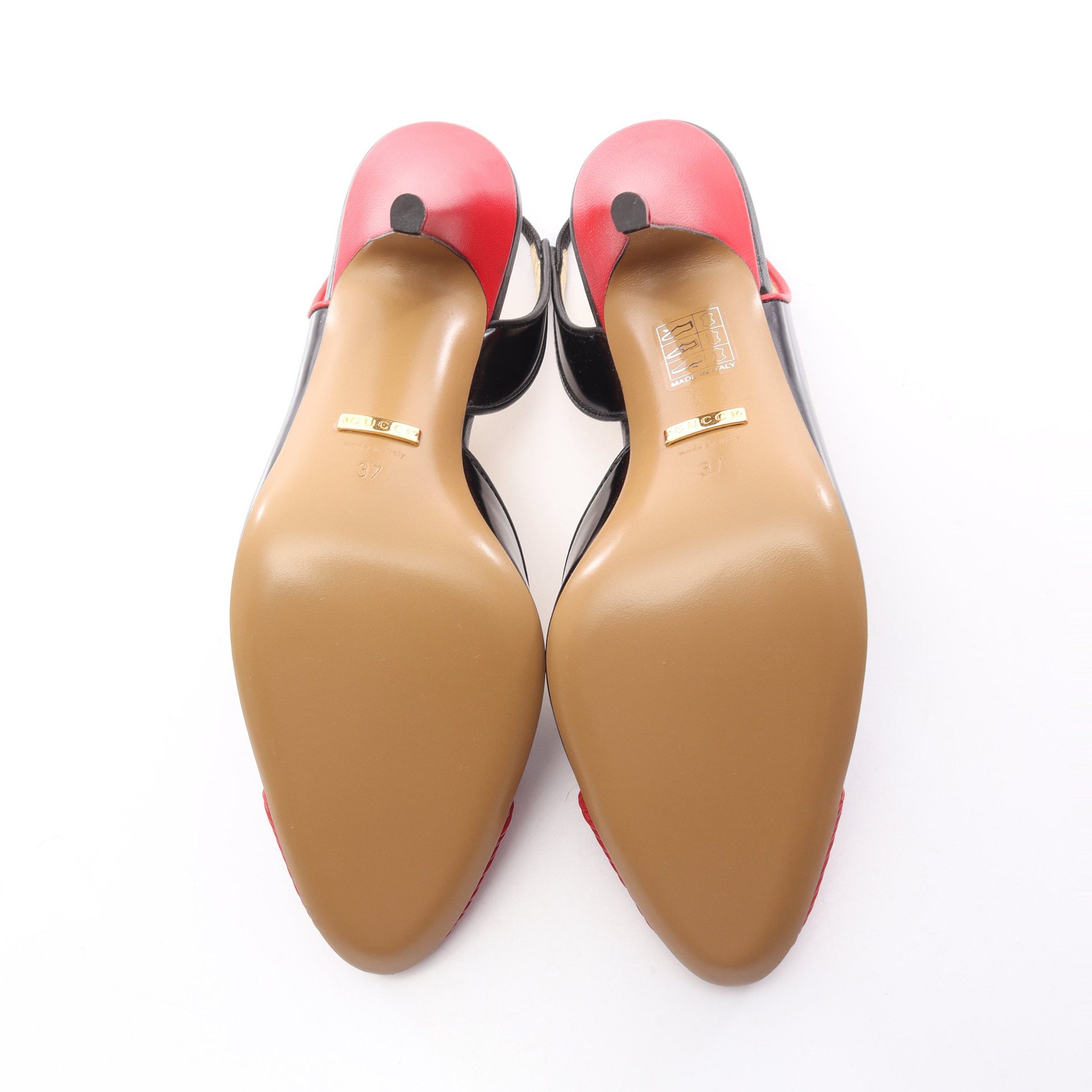 スリングバック パンプス レザー ブラック レッド グッチ シューズ GUCCI