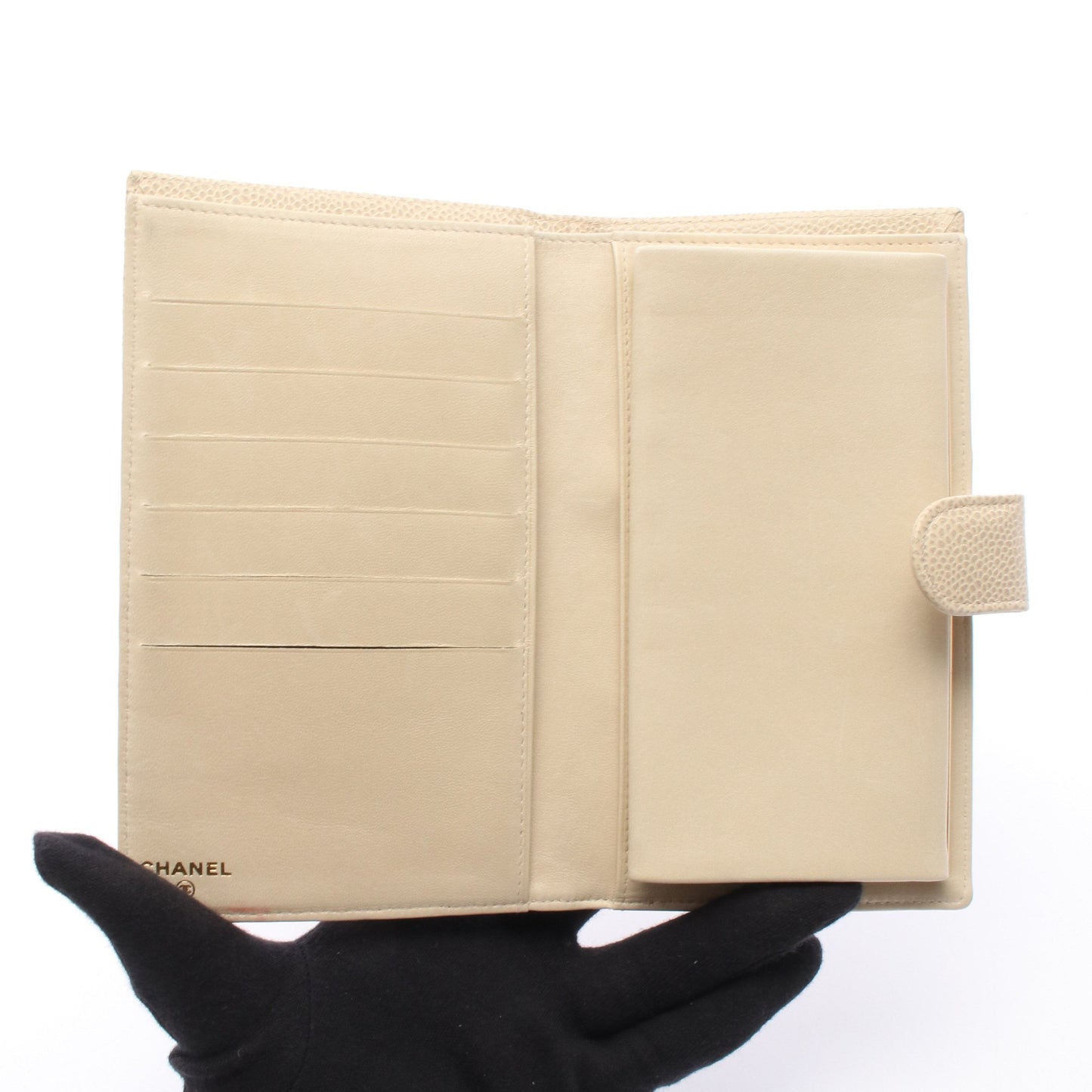 ココマーク 二つ折り長財布 キャビアスキン アイボリー ゴールド金具 シャネル 財布・小物 CHANEL