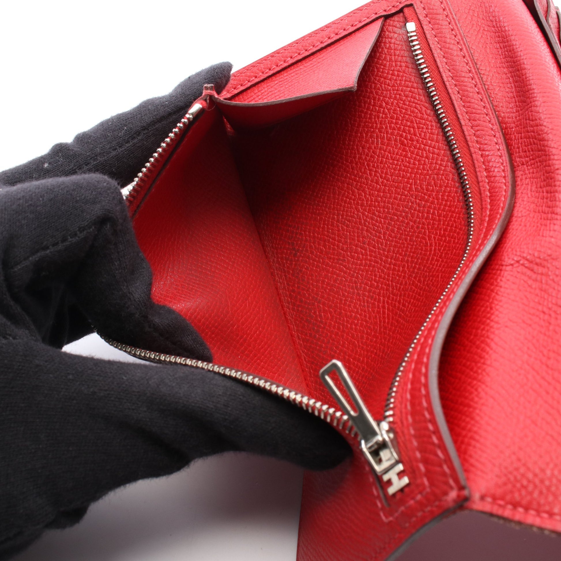ベアンスフレ ルージュカザック 二つ折り長財布 ヴォーエプソン レッド シルバー金具 □P刻印 エルメス 財布・小物 HERMES