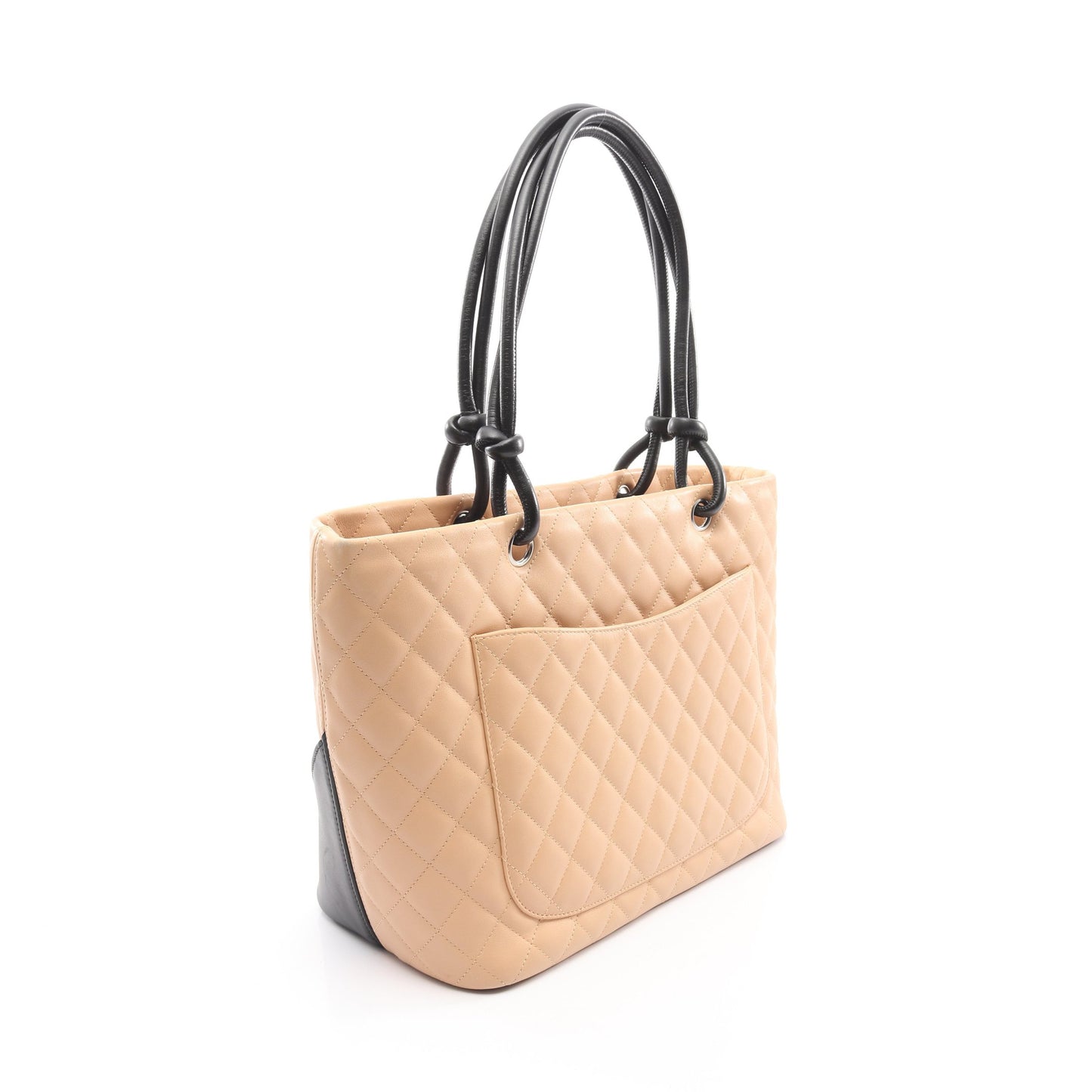 カンボンライン ラージ ショルダーバッグ トートバッグ レザー ベージュ ブラック シルバー金具 シャネル バッグ CHANEL