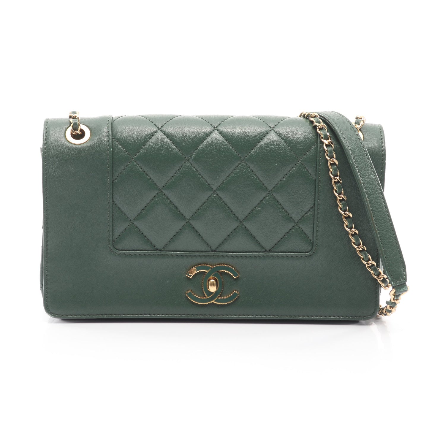 マトラッセ チェーンショルダーバッグ レザー グリーン ゴールド金具 シャネル バッグ CHANEL