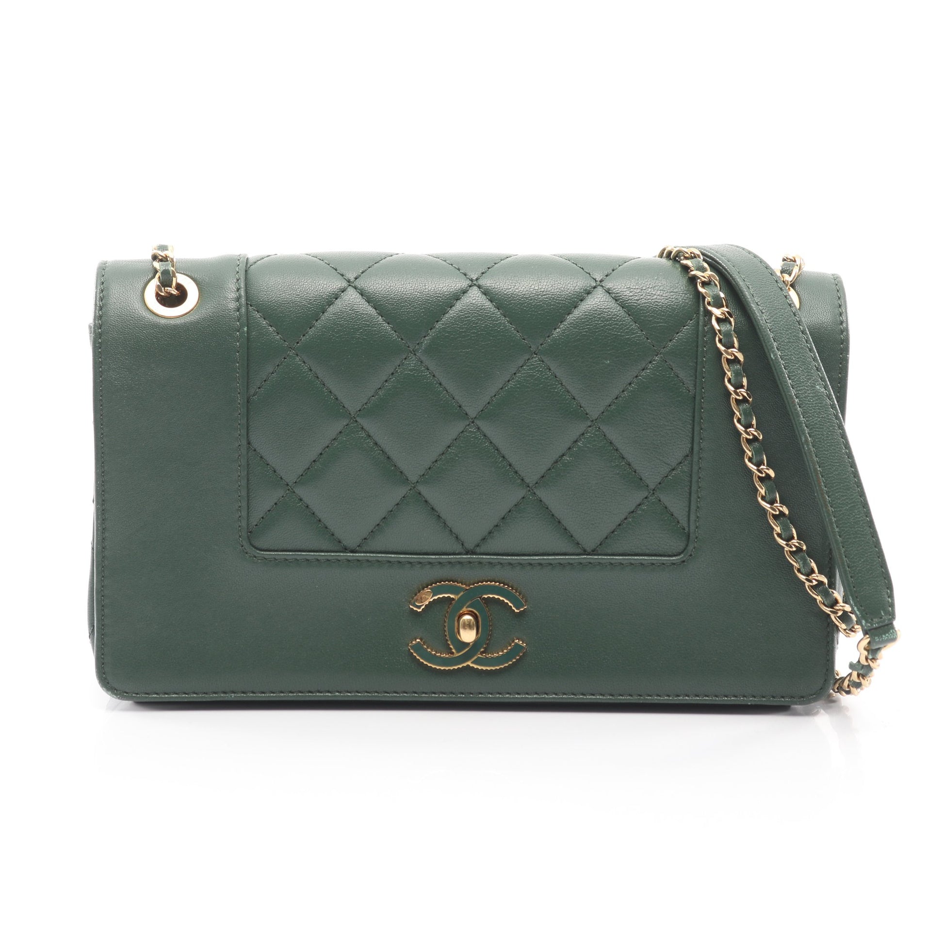 マトラッセ チェーンショルダーバッグ レザー グリーン ゴールド金具 シャネル バッグ CHANEL