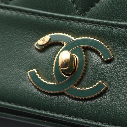 マトラッセ チェーンショルダーバッグ レザー グリーン ゴールド金具 シャネル バッグ CHANEL