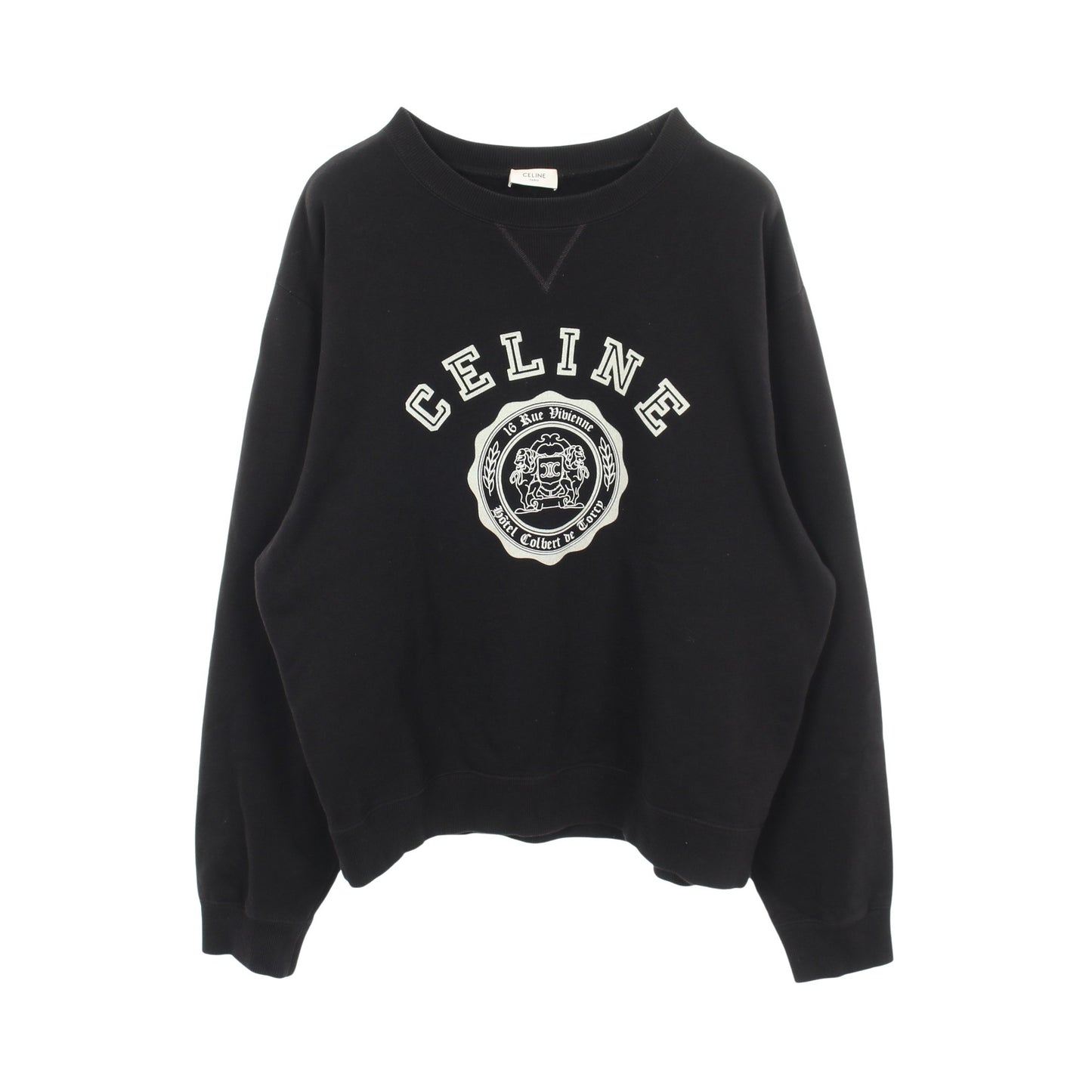 カレッジロゴ フロッキープリント クルーネック スウェットシャツ コットン ブラック セリーヌ トップス CELINE