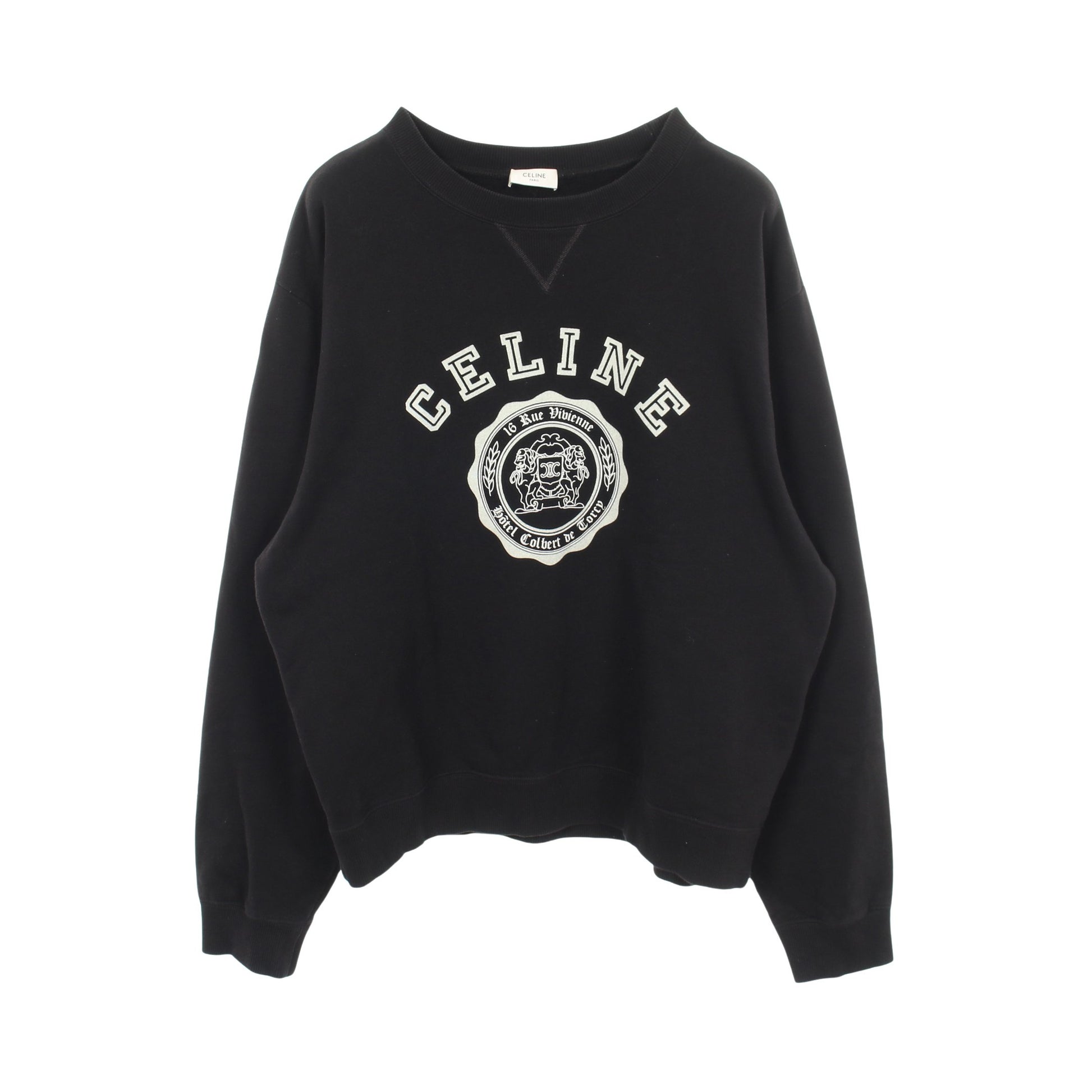 カレッジロゴ フロッキープリント クルーネック スウェットシャツ コットン ブラック セリーヌ トップス CELINE