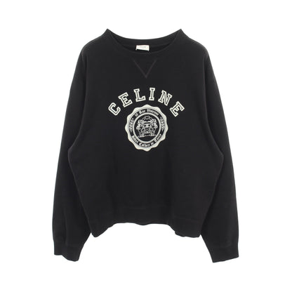 カレッジロゴ フロッキープリント クルーネック スウェットシャツ コットン ブラック セリーヌ トップス CELINE
