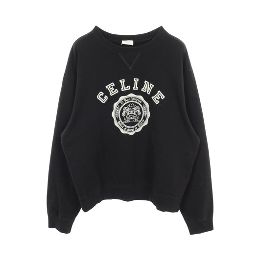 カレッジロゴ フロッキープリント クルーネック スウェットシャツ コットン ブラック セリーヌ トップス CELINE