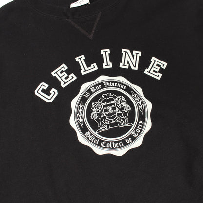 カレッジロゴ フロッキープリント クルーネック スウェットシャツ コットン ブラック セリーヌ トップス CELINE