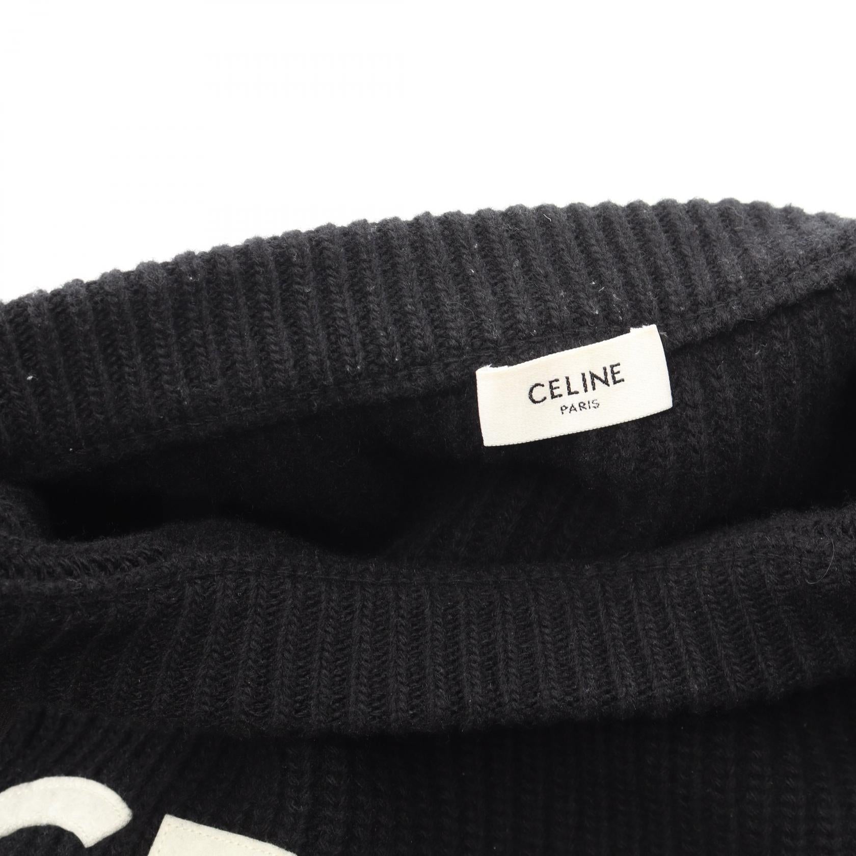 ロゴ オーバーサイズ リブ ニット ウール ブラック セリーヌ トップス CELINE
