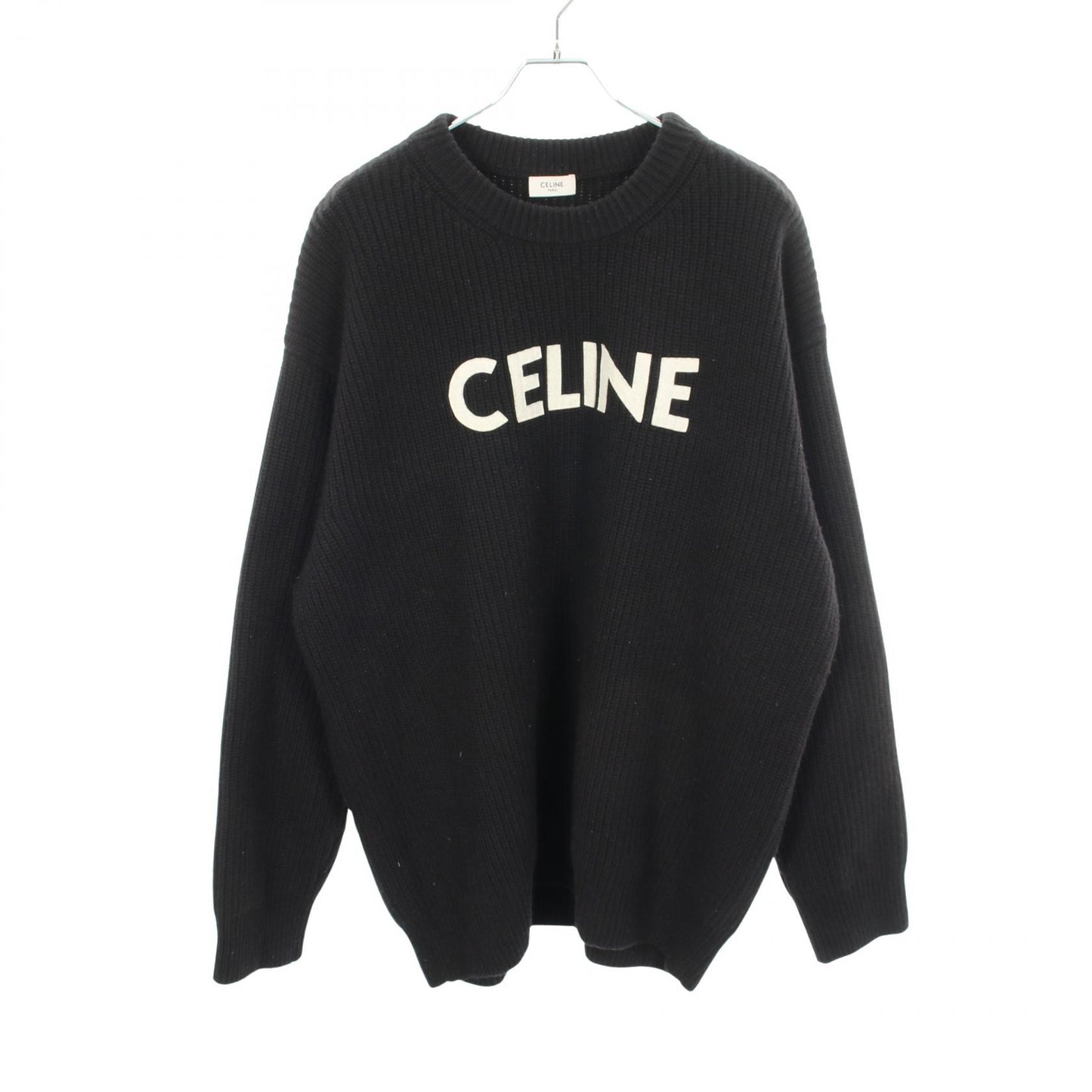 ロゴ オーバーサイズ リブ ニット ウール ブラック セリーヌ トップス CELINE