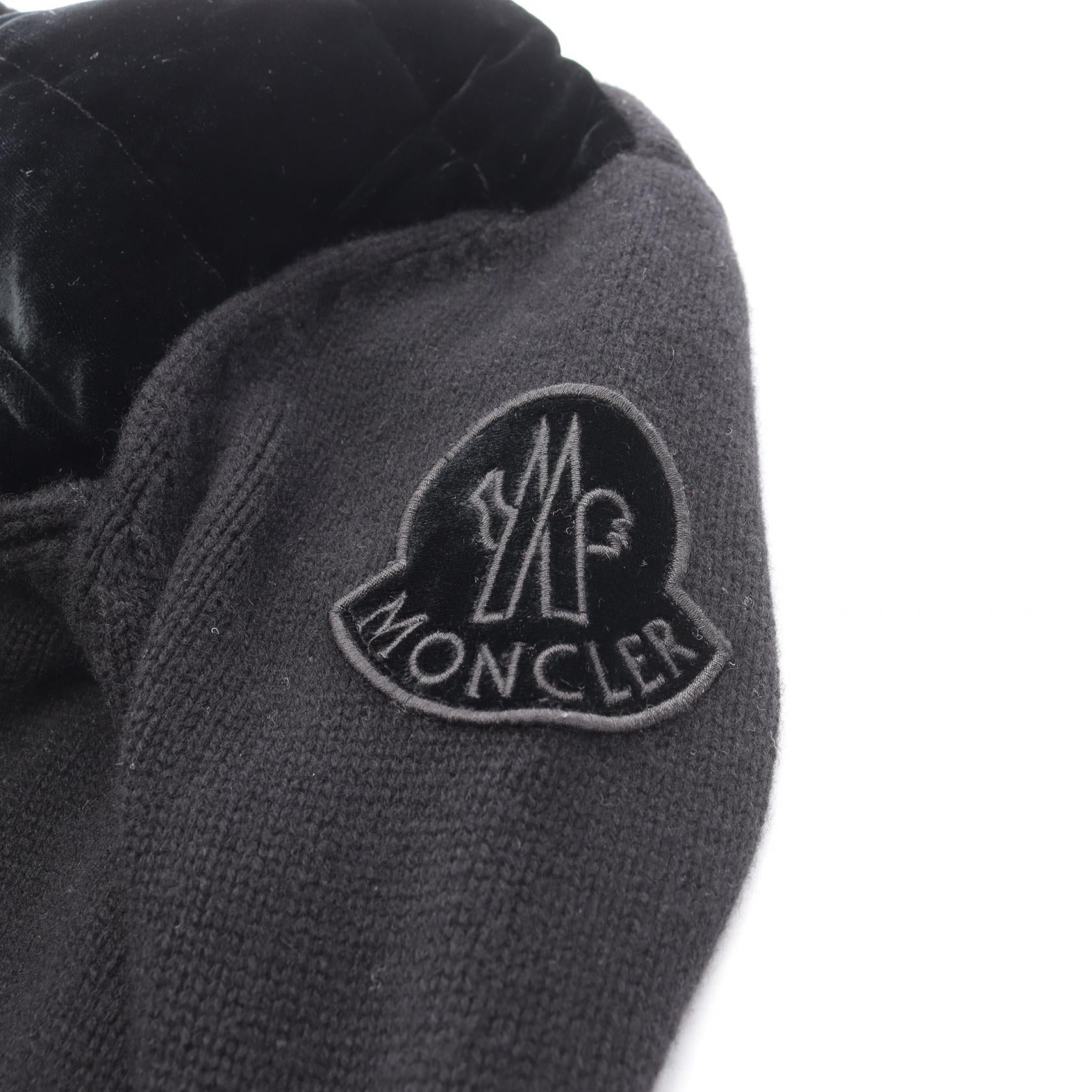 ベロア ニット切替 ダウンジャケット ウール カシミヤ レーヨン ブラック モンクレール アウター MONCLER