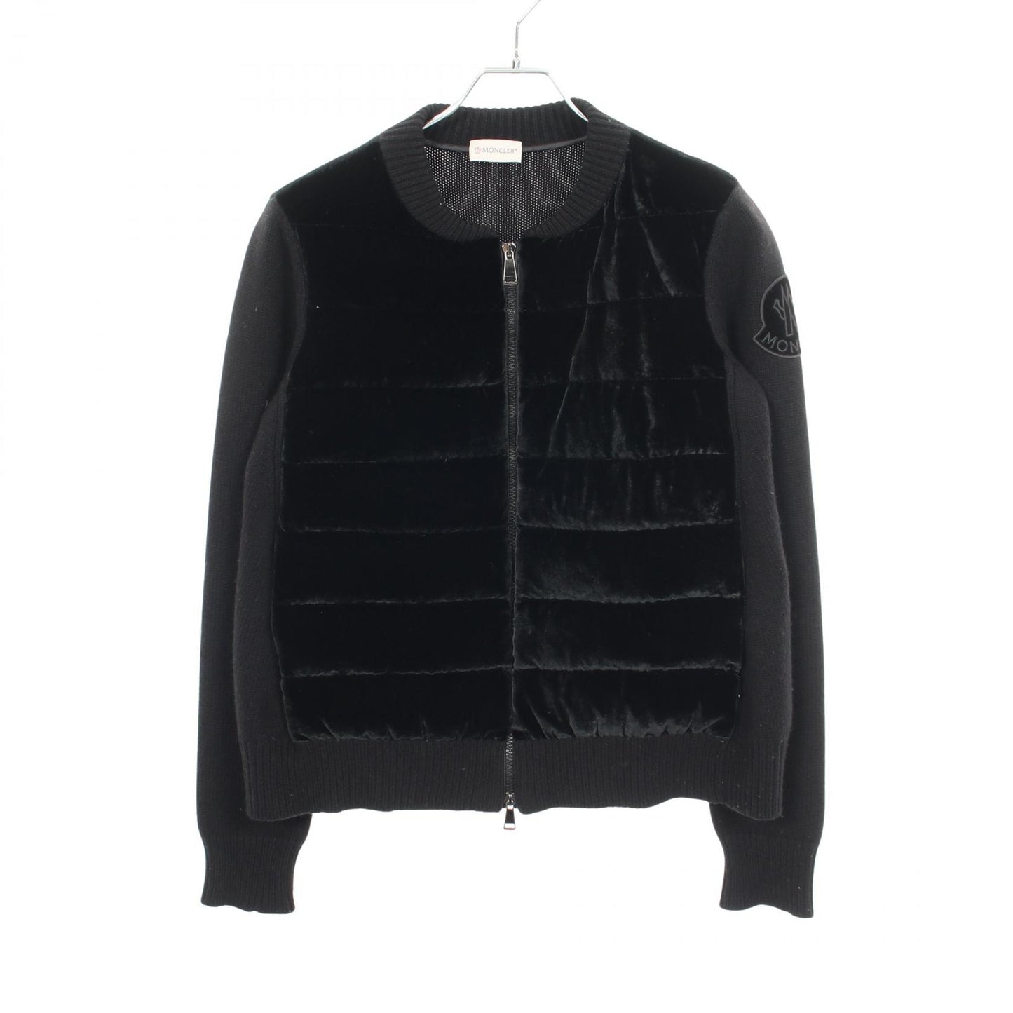 ベロア ニット切替 ダウンジャケット ウール カシミヤ レーヨン ブラック モンクレール アウター MONCLER
