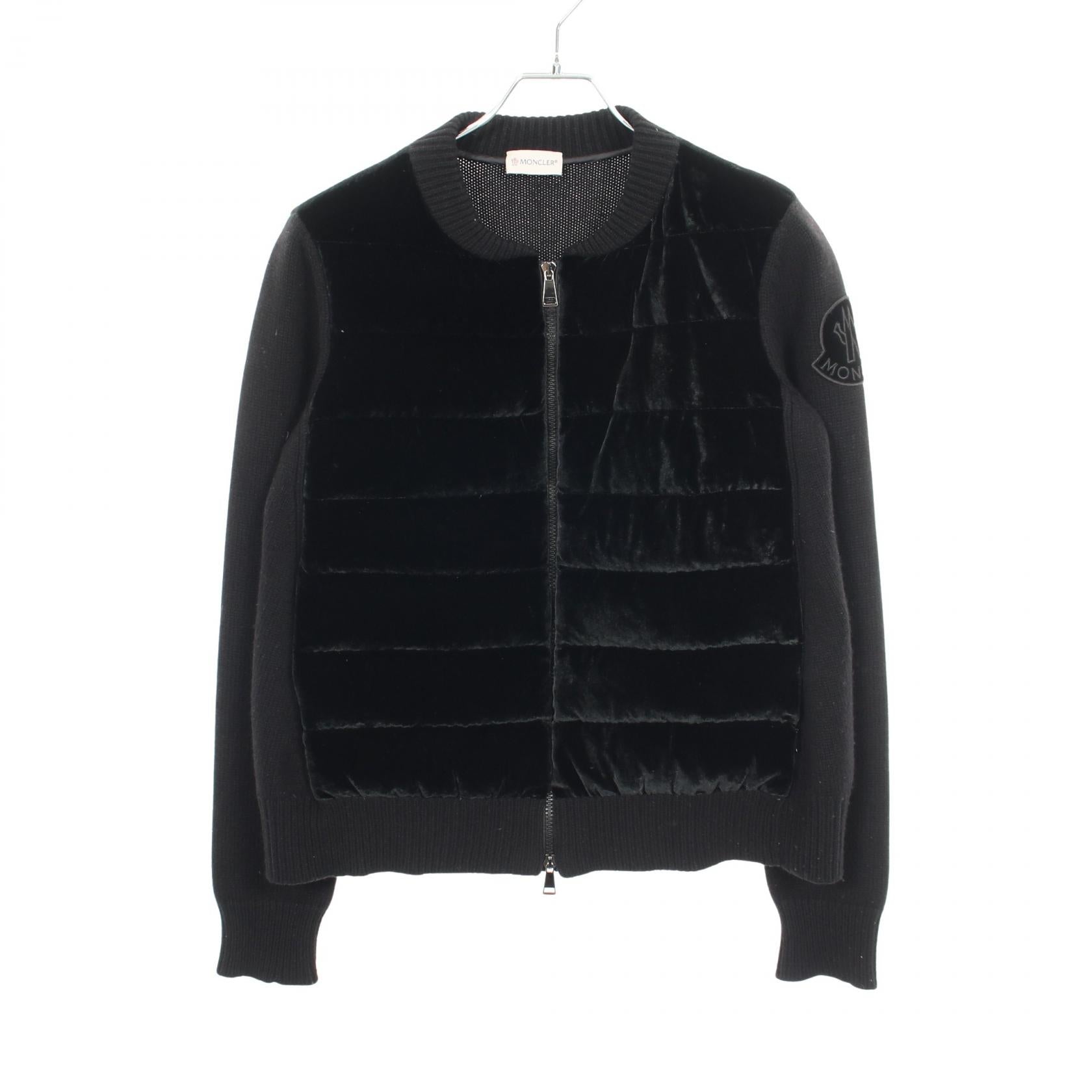 ベロア ニット切替 ダウンジャケット ウール カシミヤ レーヨン ブラック モンクレール アウター MONCLER