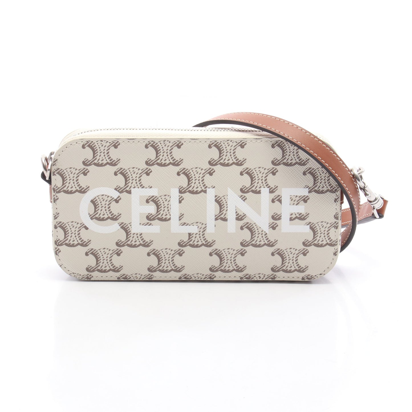 トリオンフ ホリゾンタル ポーチ ショルダーバッグ PVC レザー ホワイト ブラウン セリーヌ バッグ CELINE