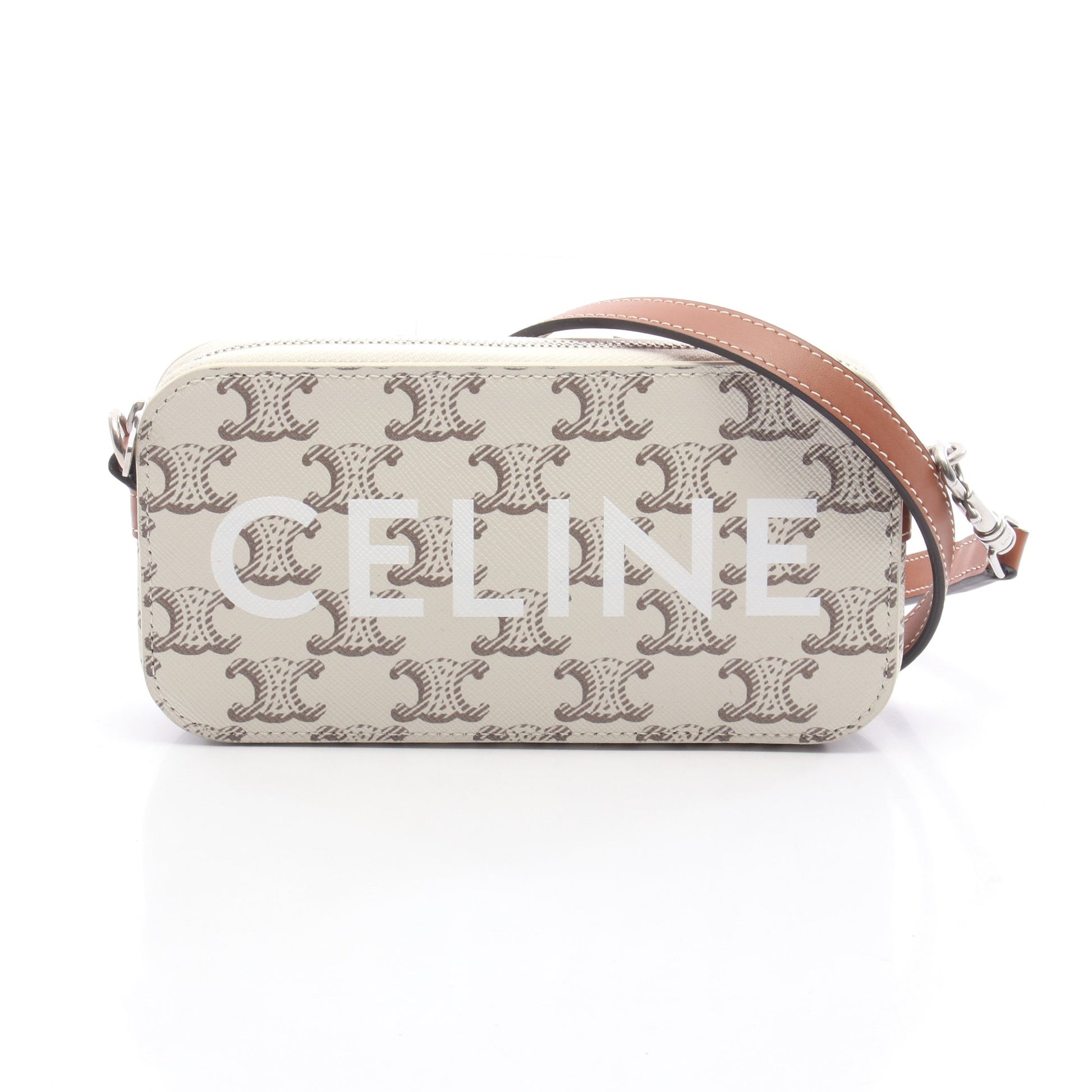 トリオンフ ホリゾンタル ポーチ ショルダーバッグ PVC レザー ホワイト ブラウン セリーヌ バッグ CELINE