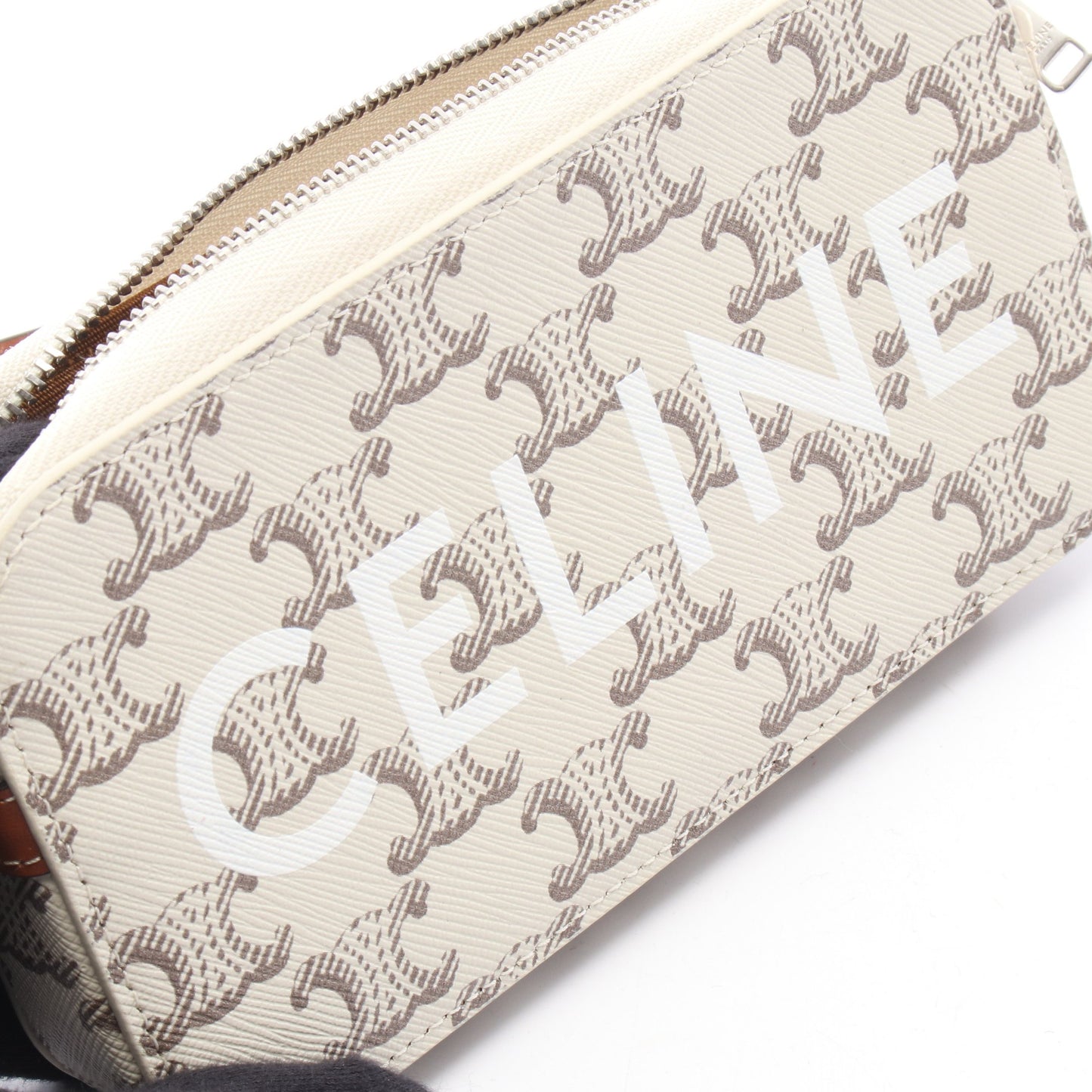 トリオンフ ホリゾンタル ポーチ ショルダーバッグ PVC レザー ホワイト ブラウン セリーヌ バッグ CELINE