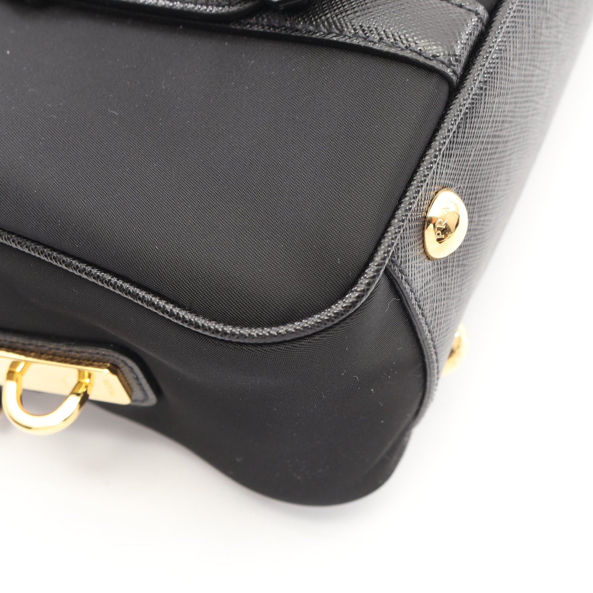 TESSUTO+SAFFIANO 2WAY ハンドバッグ ナイロン サフィアーノレザー ブラック プラダ バッグ PRADA
