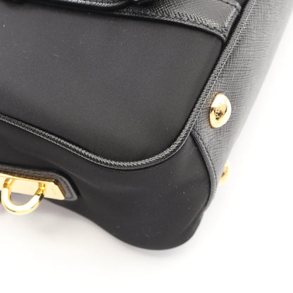 TESSUTO+SAFFIANO 2WAY ハンドバッグ ナイロン サフィアーノレザー ブラック プラダ バッグ PRADA