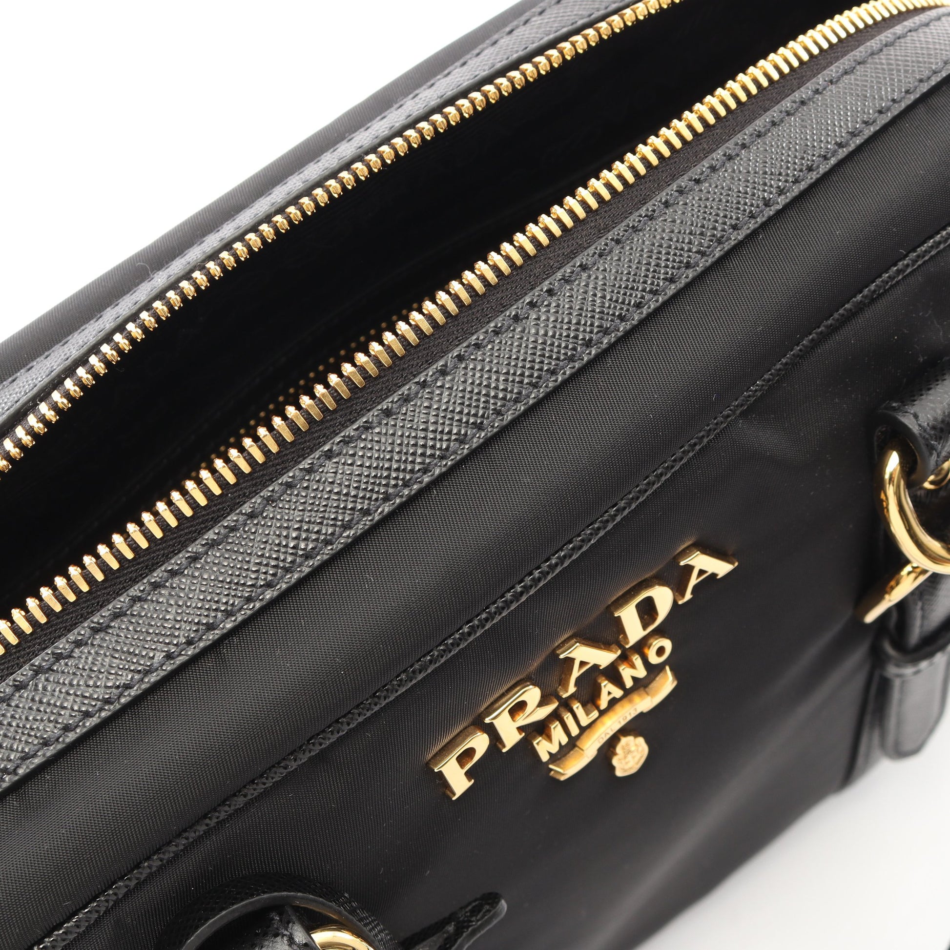 TESSUTO+SAFFIANO 2WAY ハンドバッグ ナイロン サフィアーノレザー ブラック プラダ バッグ PRADA