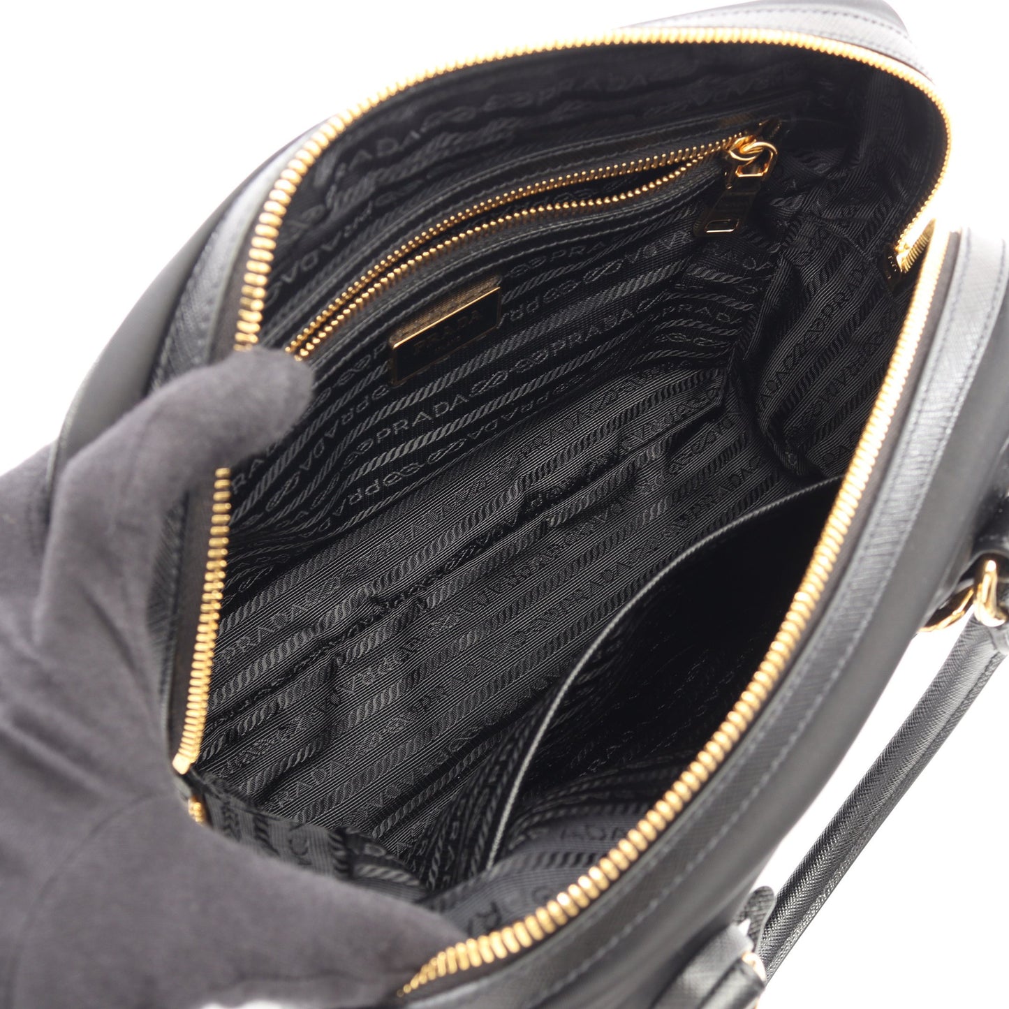 TESSUTO+SAFFIANO 2WAY ハンドバッグ ナイロン サフィアーノレザー ブラック プラダ バッグ PRADA