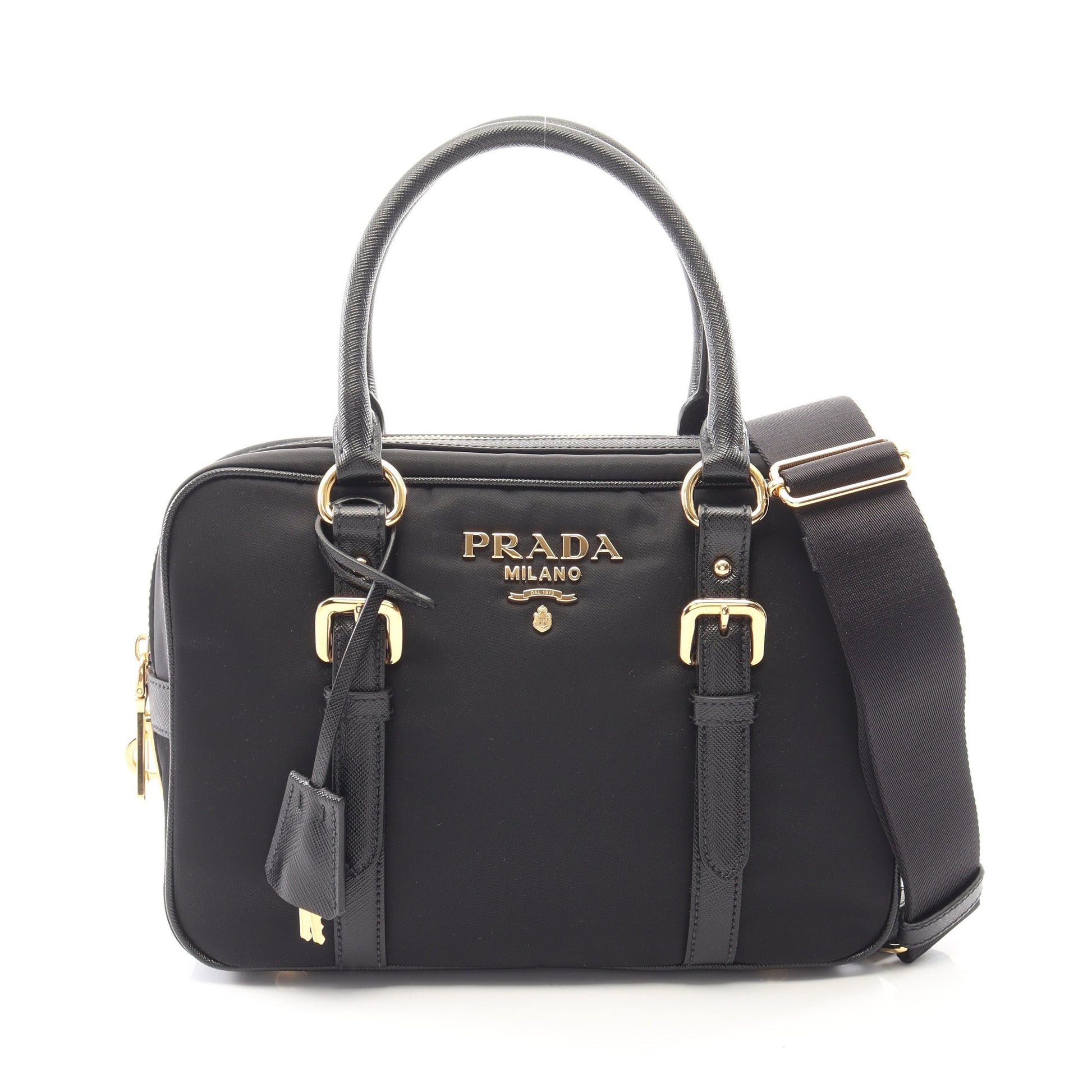 TESSUTO+SAFFIANO 2WAY ハンドバッグ ナイロン サフィアーノレザー ブラック プラダ バッグ PRADA