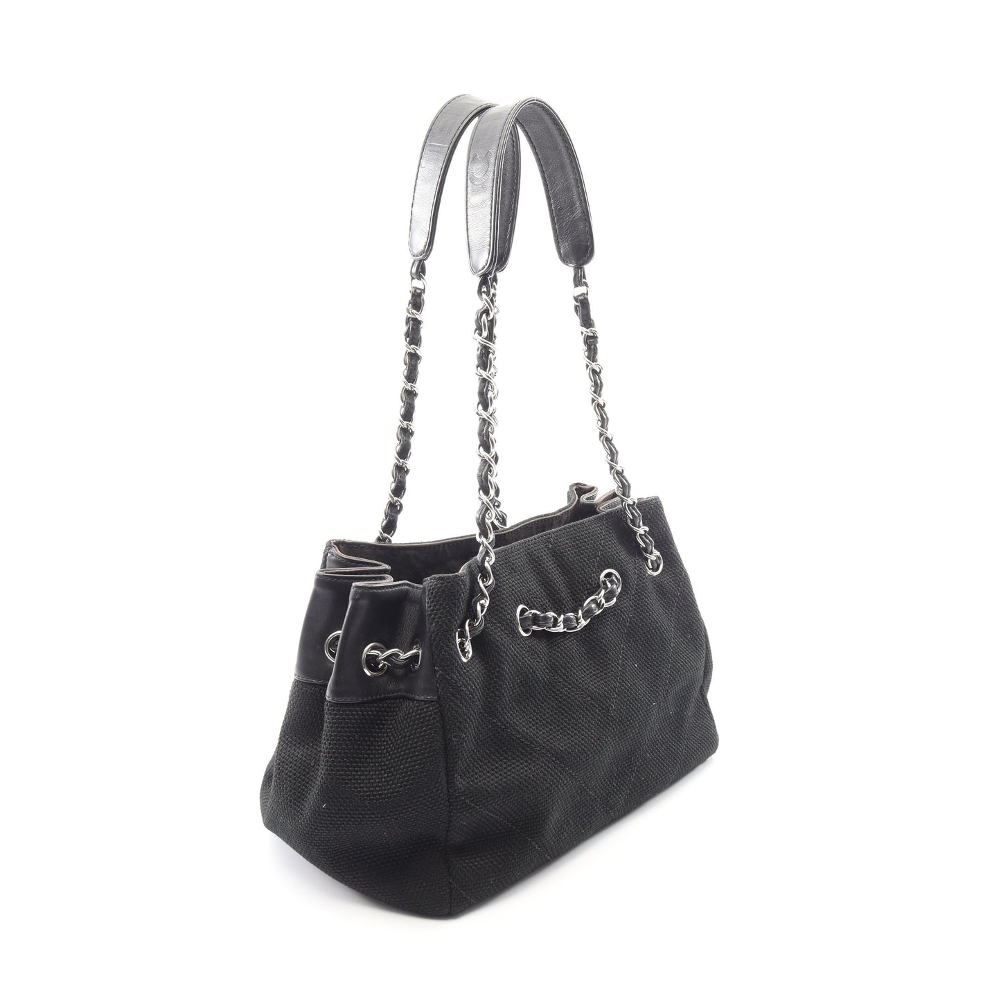 Vステッチ チェーンショルダーバッグ キャンバス レザー ブラック シルバー金具 シャネル バッグ CHANEL