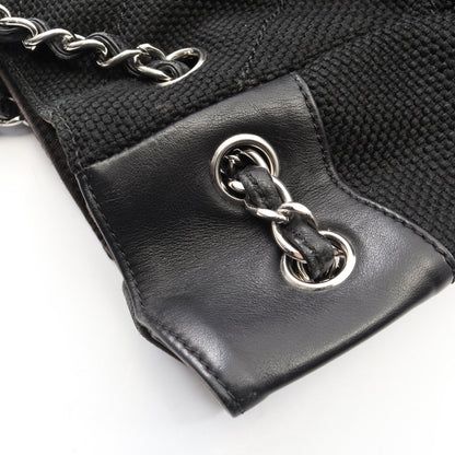 Vステッチ チェーンショルダーバッグ キャンバス レザー ブラック シルバー金具 シャネル バッグ CHANEL