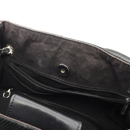 Vステッチ チェーンショルダーバッグ キャンバス レザー ブラック シルバー金具 シャネル バッグ CHANEL