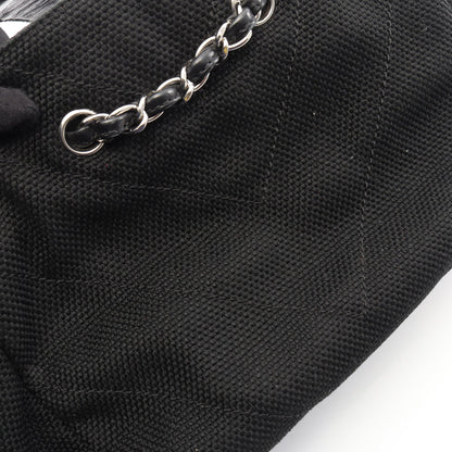 Vステッチ チェーンショルダーバッグ キャンバス レザー ブラック シルバー金具 シャネル バッグ CHANEL