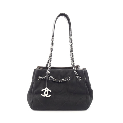 Vステッチ チェーンショルダーバッグ キャンバス レザー ブラック シルバー金具 シャネル バッグ CHANEL
