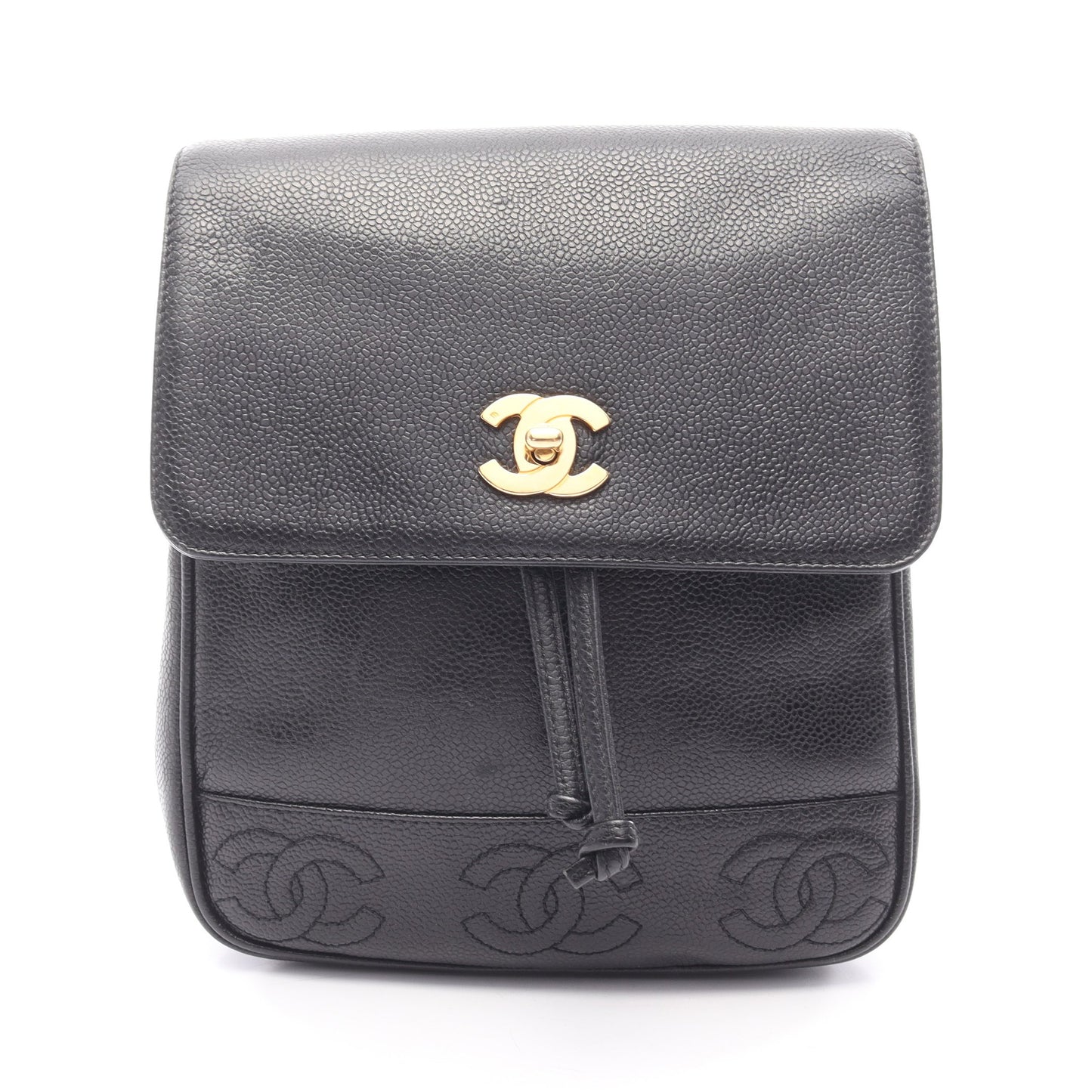 トリプルココマーク バックパック リュックサック キャビアスキン ブラック ゴールド金具 シャネル バッグ CHANEL