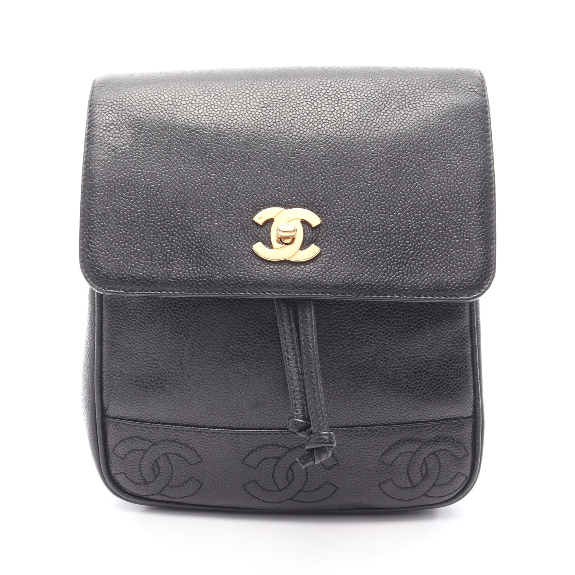 トリプルココマーク バックパック リュックサック キャビアスキン ブラック ゴールド金具 シャネル バッグ CHANEL
